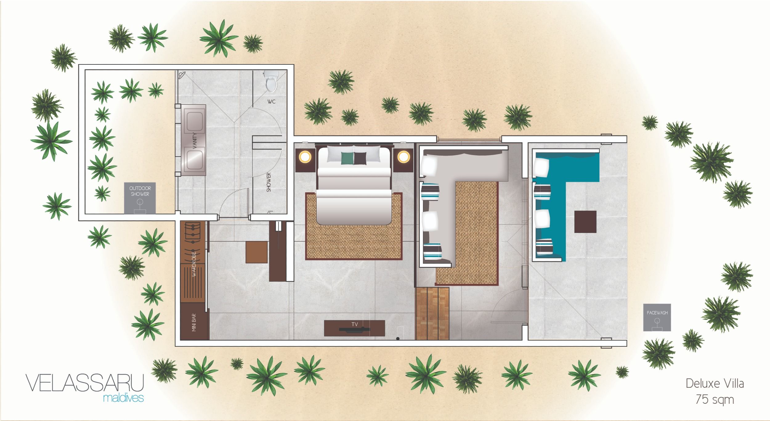 Velassaru Maldives - Two Bedroom Deluxe Villa - Floor Plan