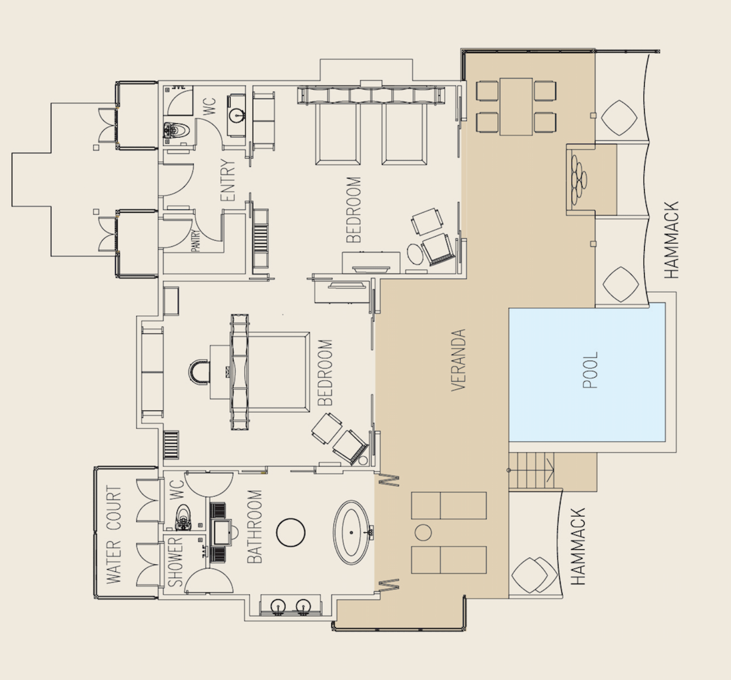 Ayada Maldives - Two bedroom Sunset Family Ocean Suite with Pool - Floor Plan