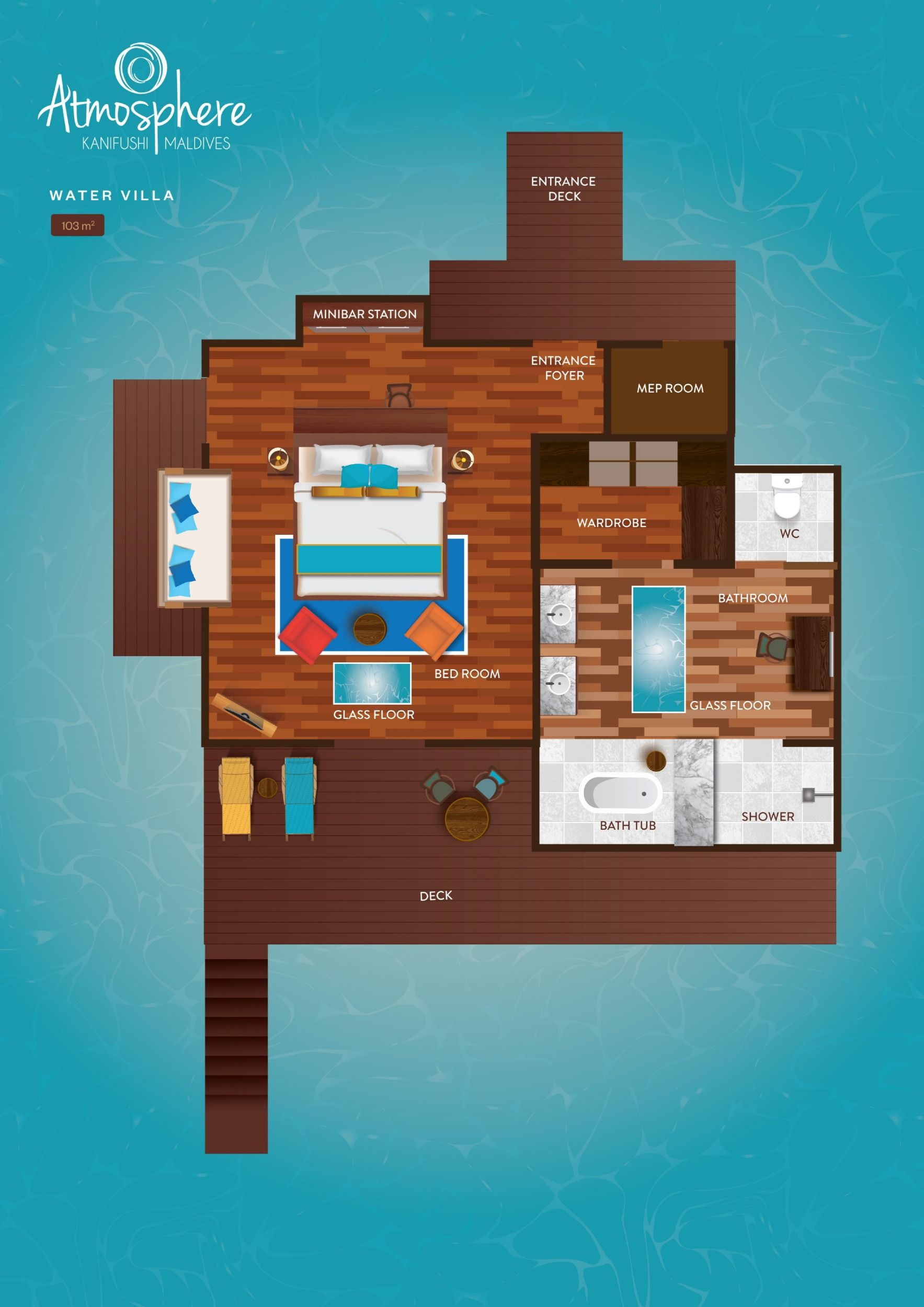 Atmosphere Kanifushi Maldives - Water Villa - Floor Plan 