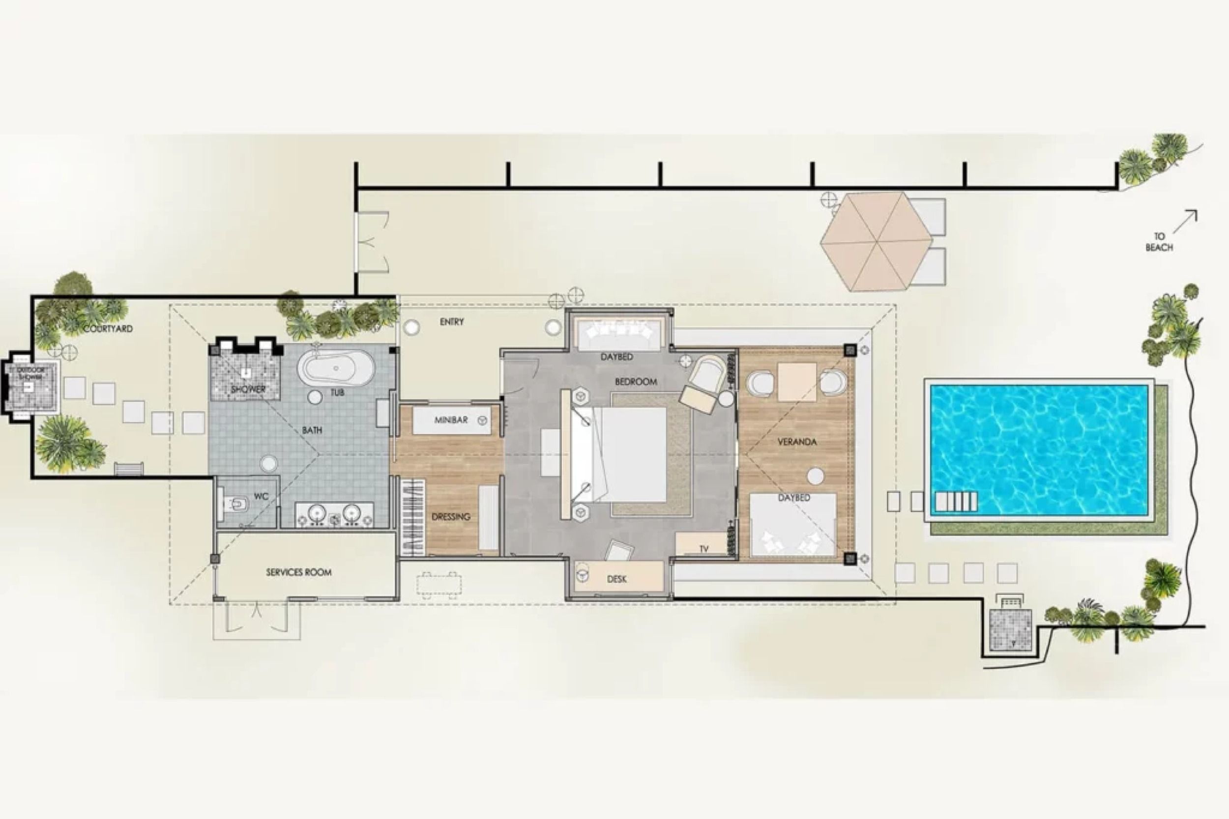 Finolhu Baa Atoll - Beach Pool Villa - Floor Plan