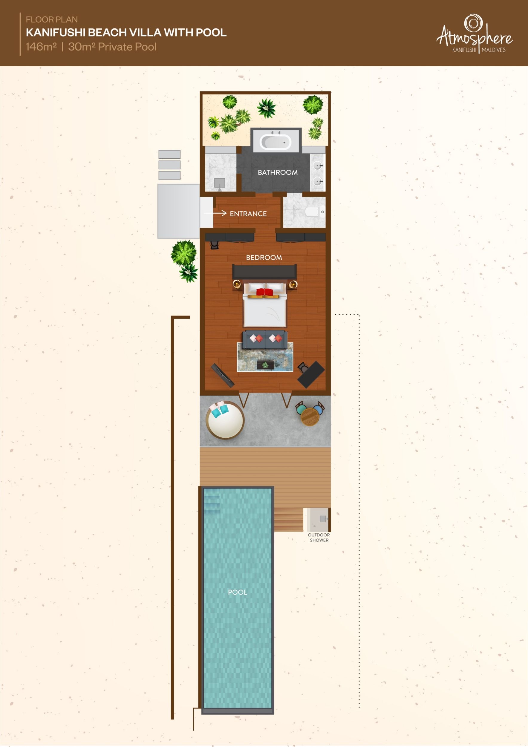 Atmosphere Kanifushi Maldives - Kanifushi Beach Villa with Pool - Floor Plan 