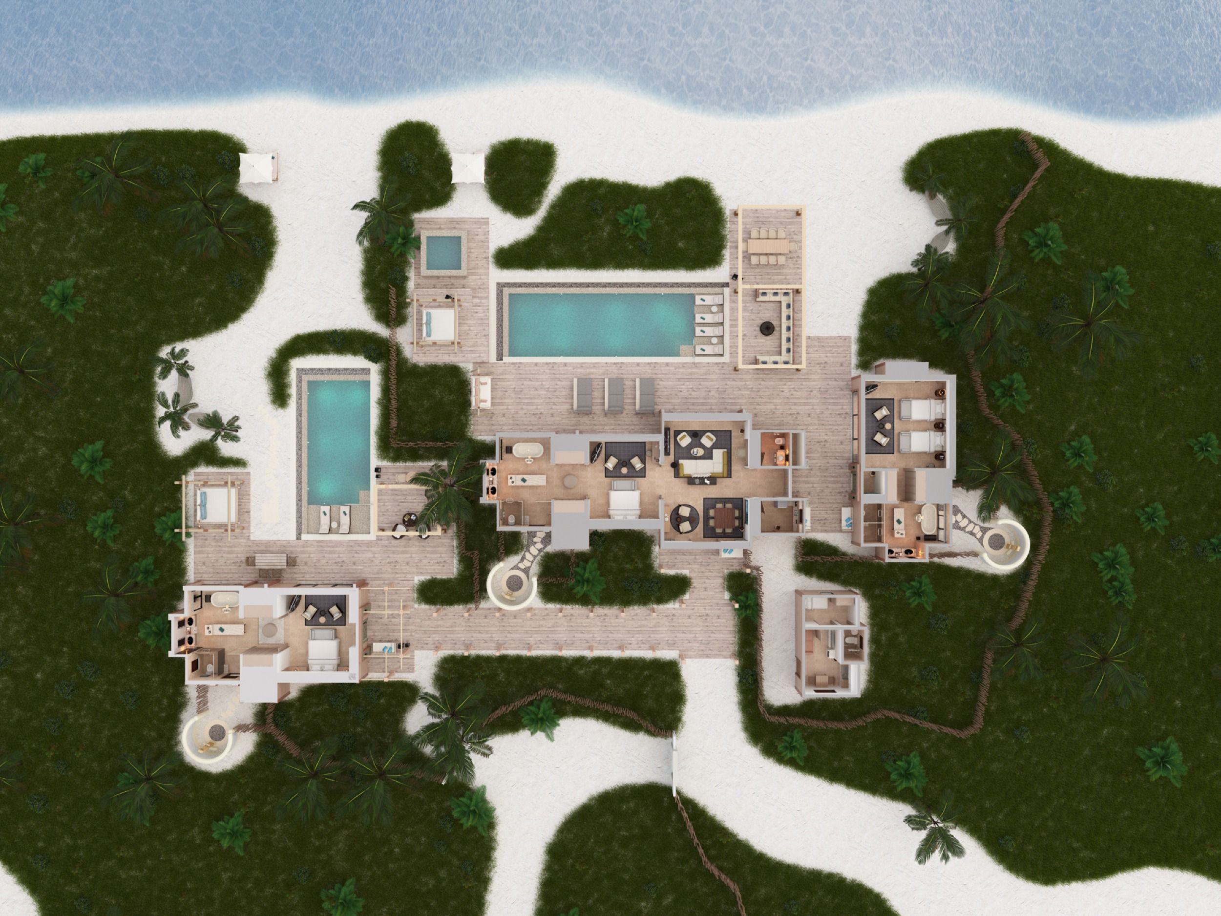 Waldorf Astoria Maldives Ithaafushi - Grand Beach Villa with Pool - Three Bedroom - Floor Plan