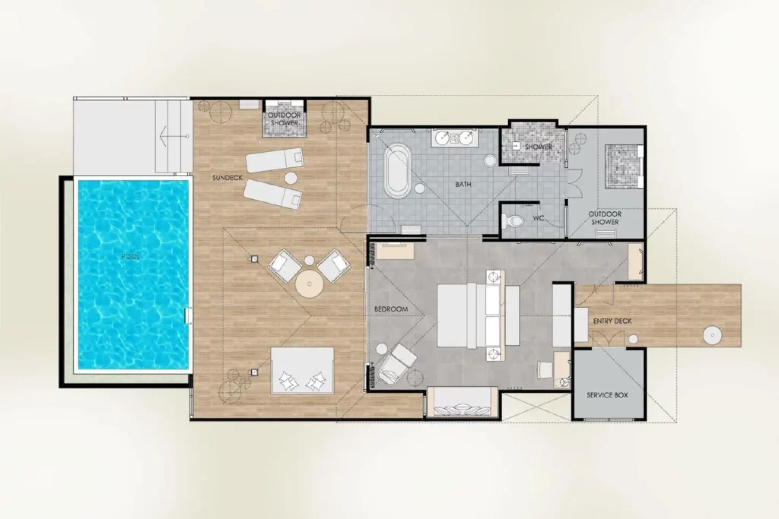 Finolhu Baa Atoll - Ocean Pool Villa - Floor Plan