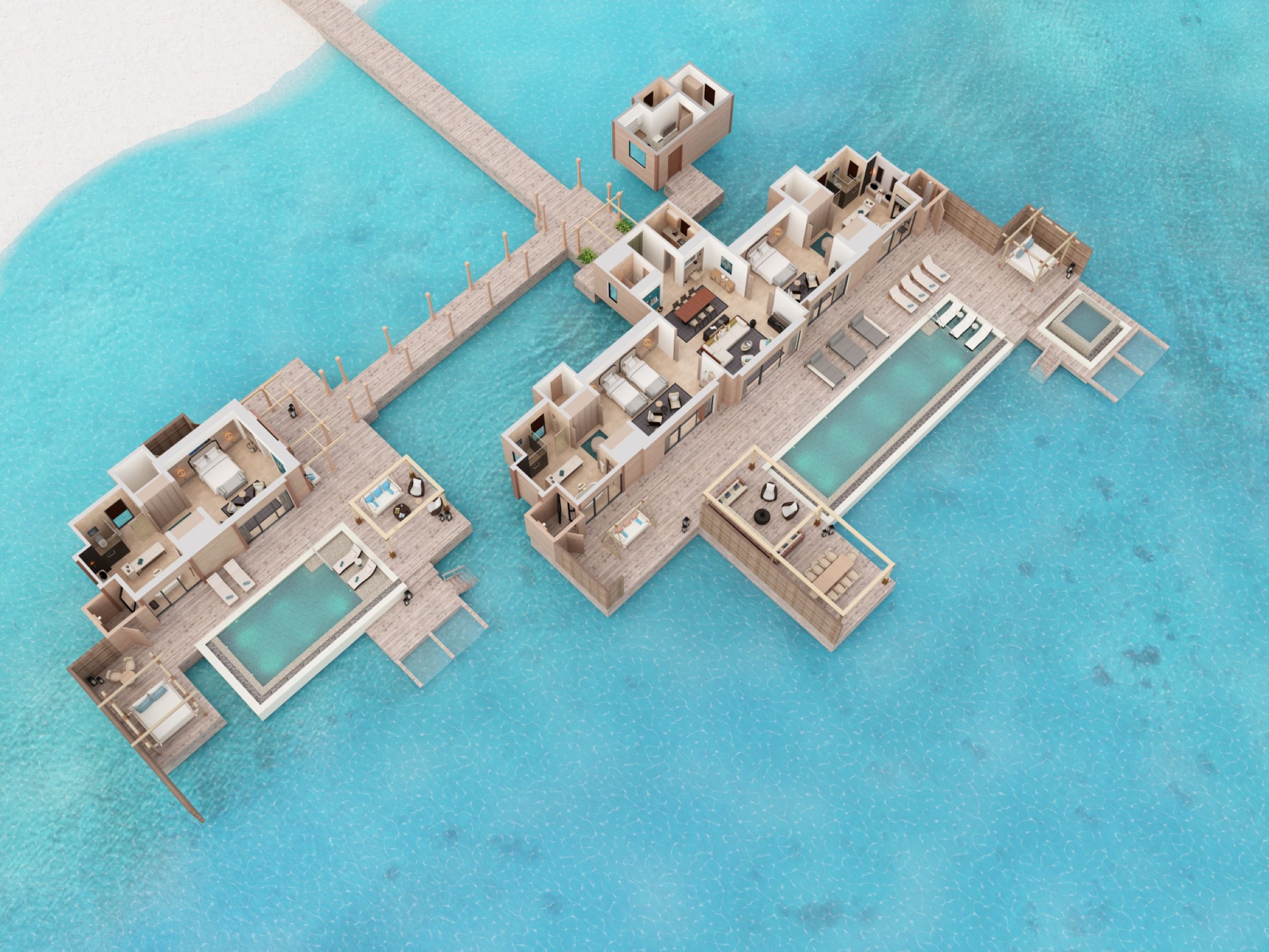 Waldorf Astoria Maldives Ithaafushi - Three Bedroom Overwater Villa with Pool - Floor Plan