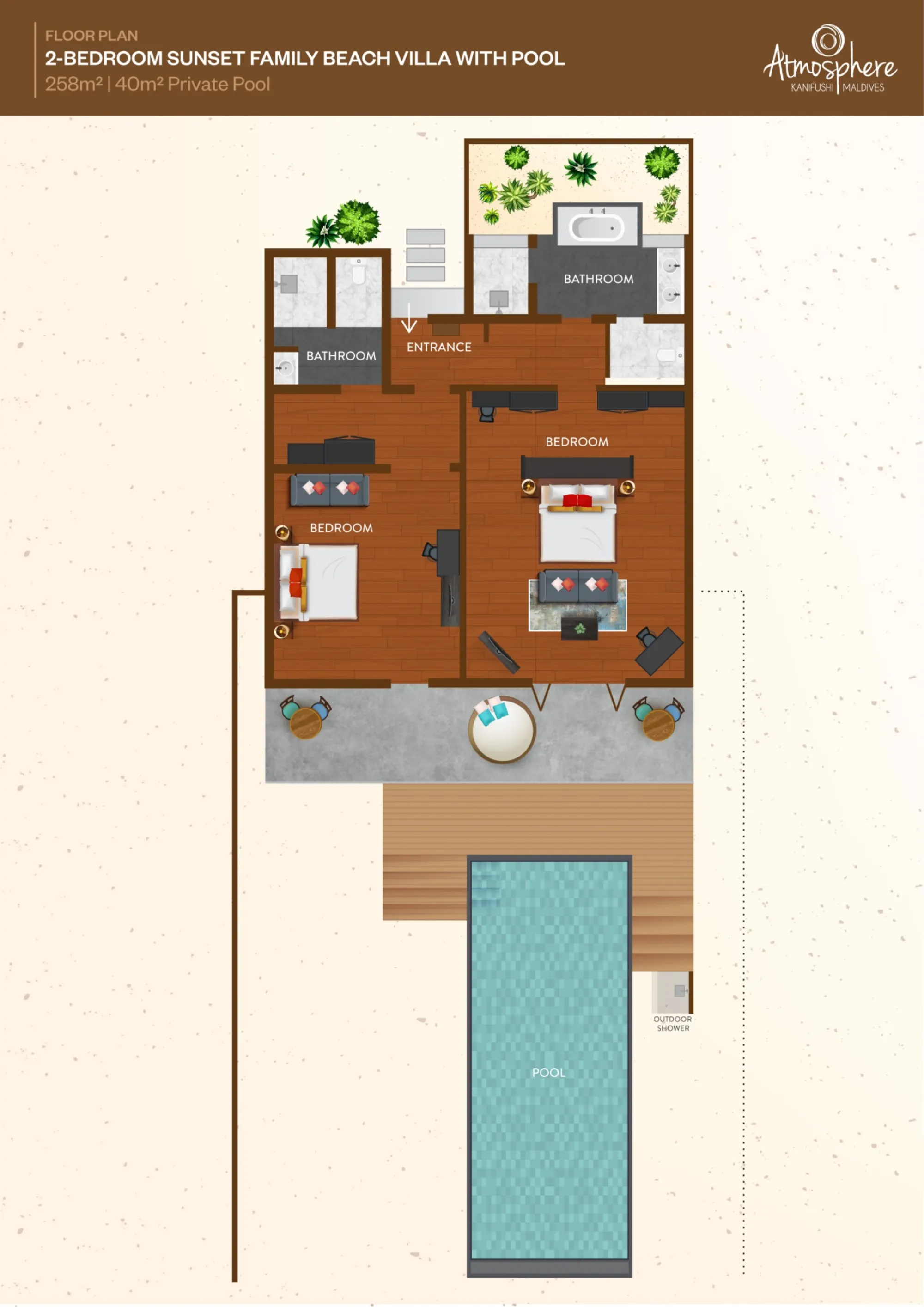 Atmosphere Kanifushi Maldives - Two Bedroom Sunset Family Beach Villa with Pool - Floor Plan