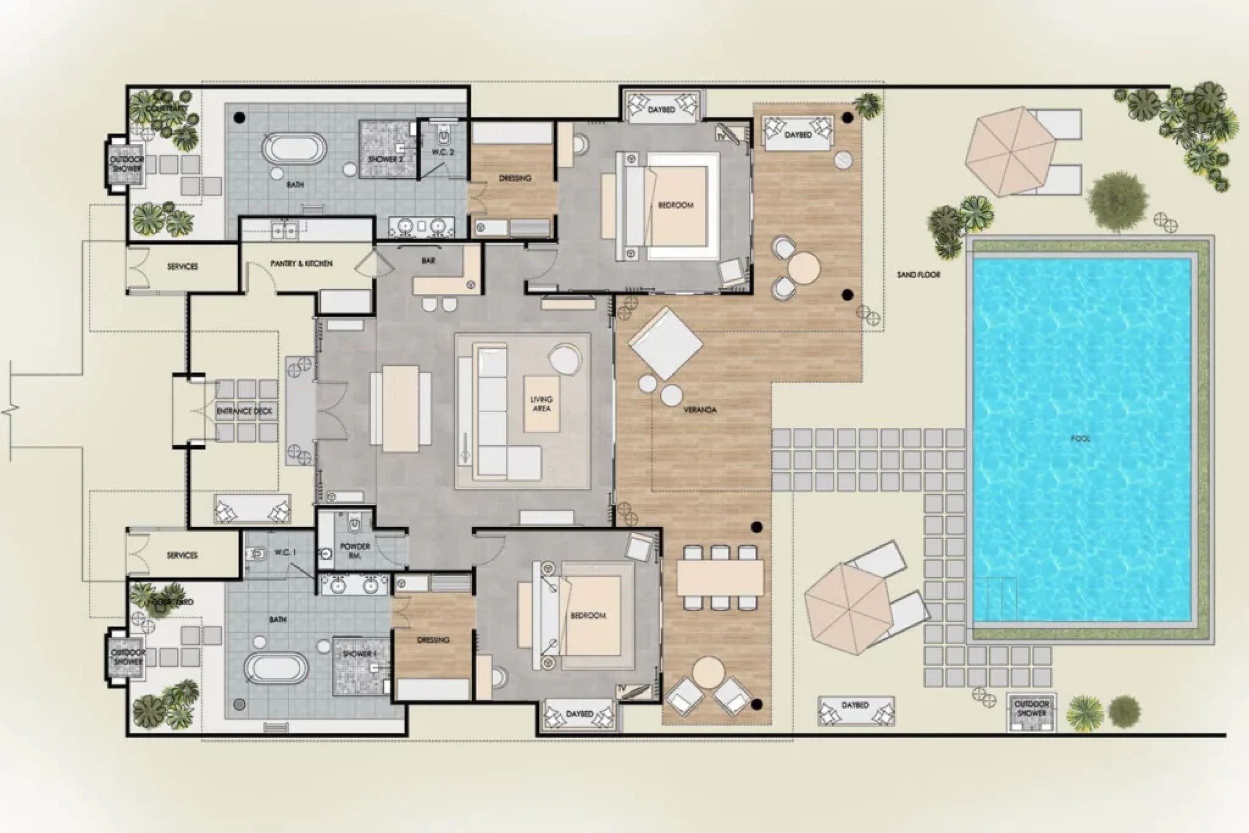 Finolhu Baa Atoll - Two Bedroom Beach Pool Villa - Floor Plan