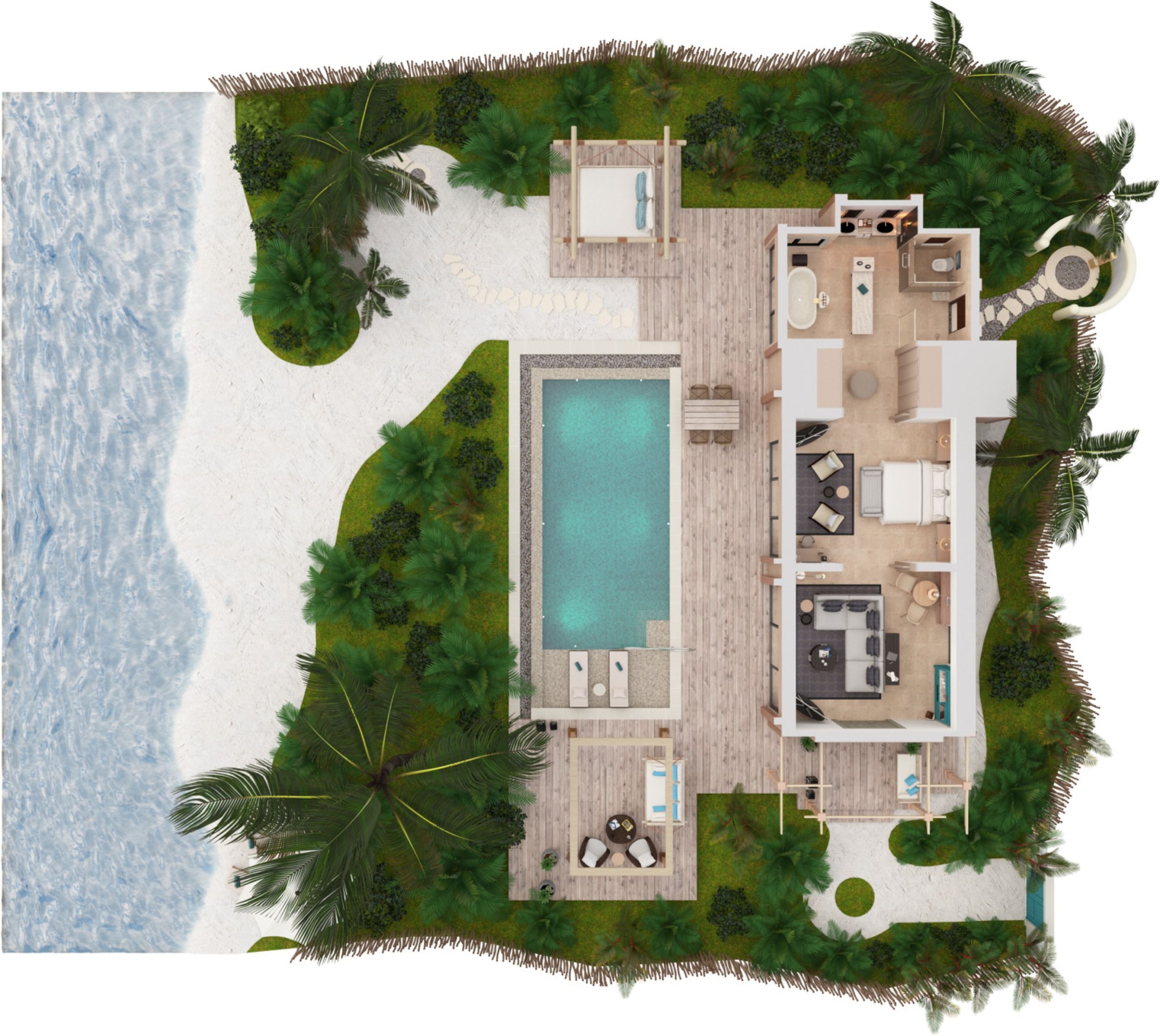 Waldorf Astoria Maldives Ithaafushi - Grand Beach Villa with Pool - Two Bedroom - Floor Plan