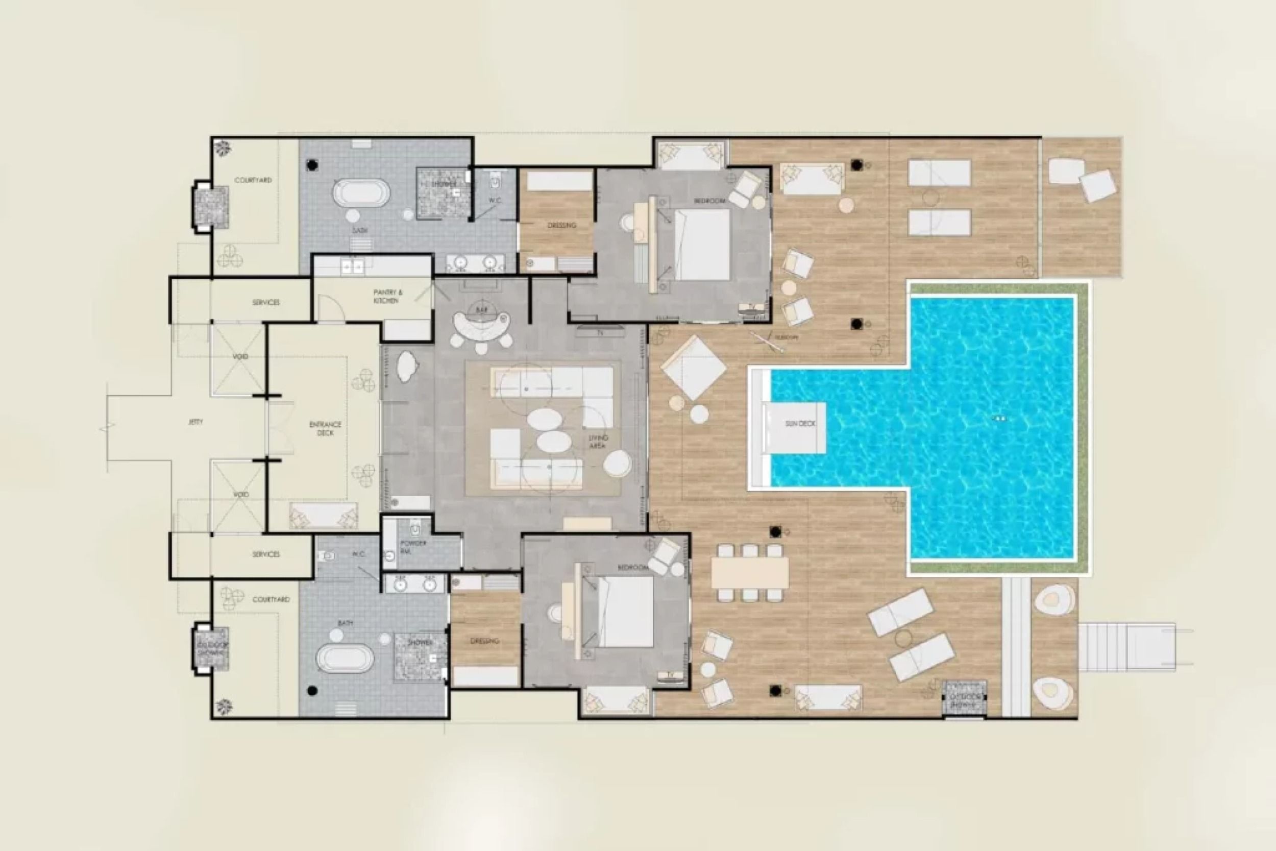 Finolhu Baa Atoll - Rock Star Two Bedroom Ocean Pool Villa - Floor Plan