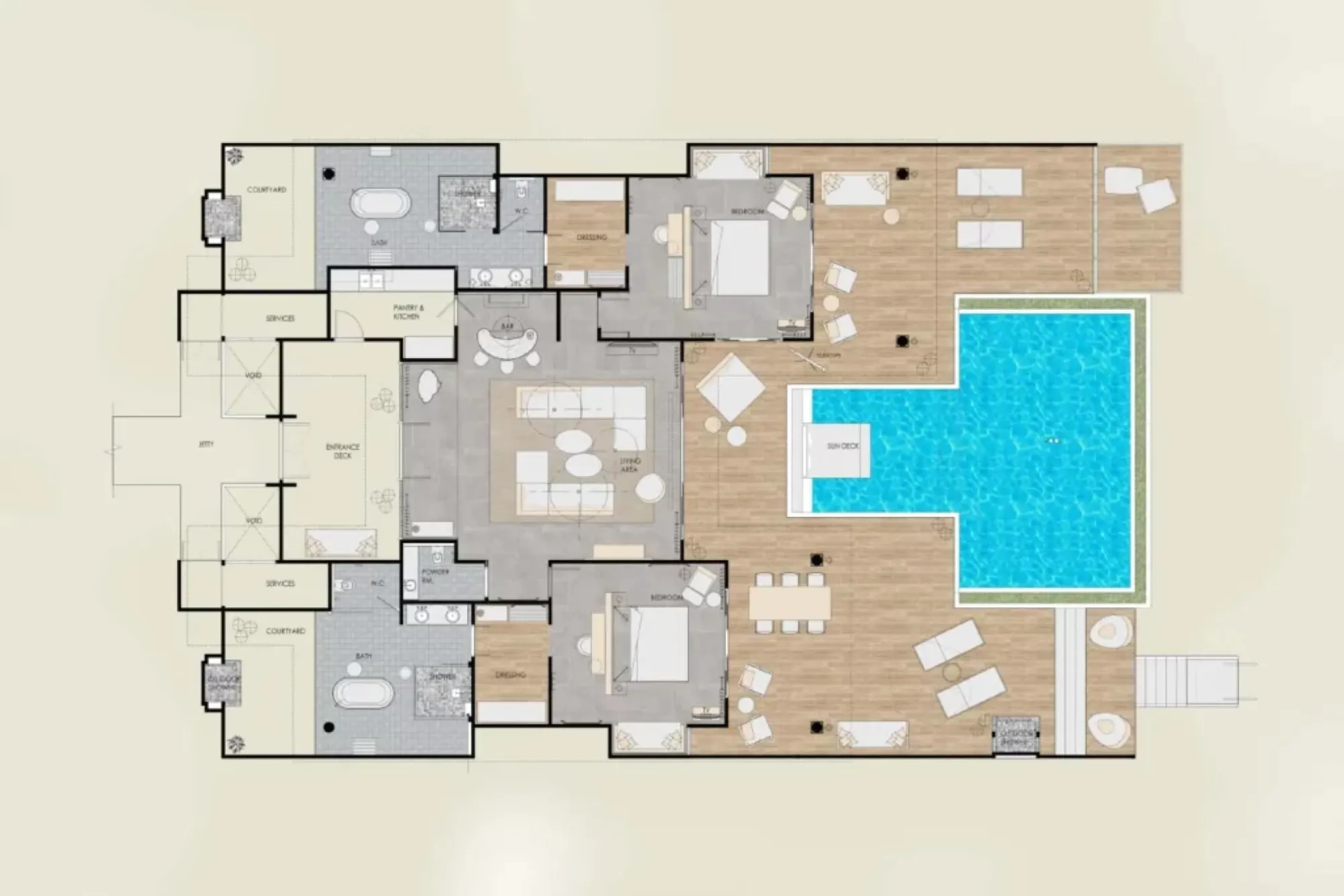 Finolhu Baa Atoll - Rock Star Two Bedroom Ocean Pool Villa - Floor Plan