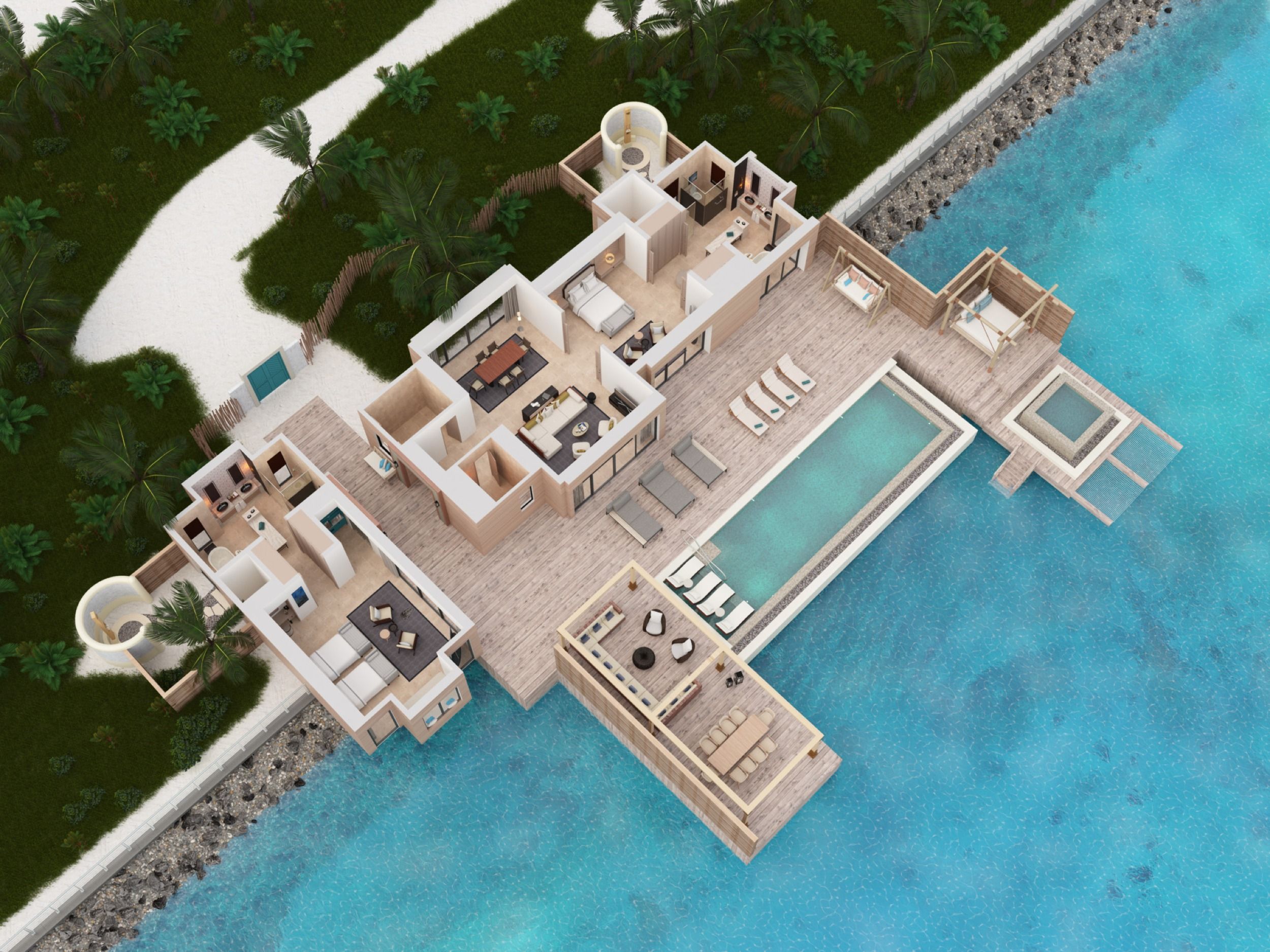 Waldorf Astoria Maldives Ithaafushi - Two Bedroom Reef Villa with Pool - Floor Plan