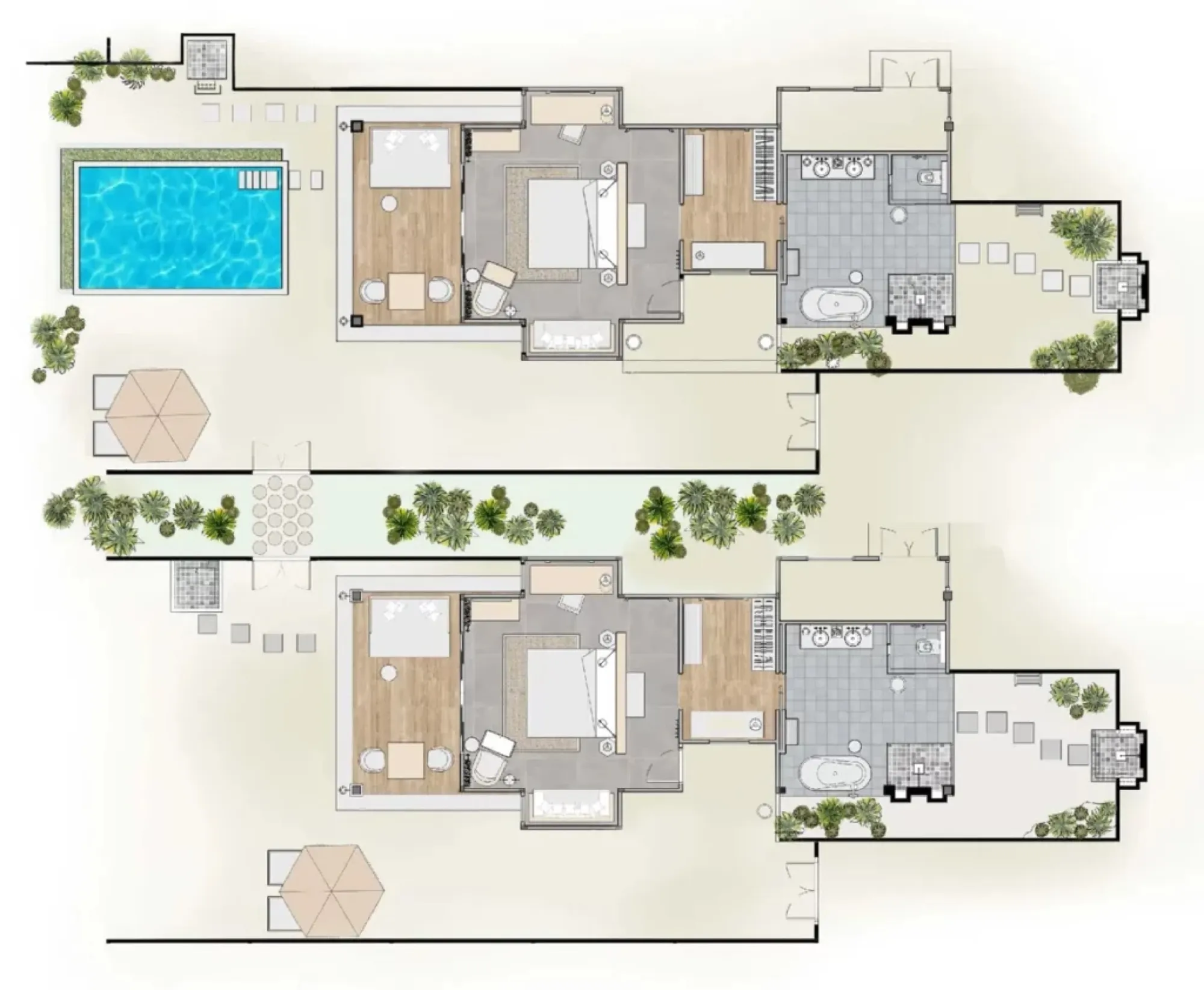 Finolhu Baa Atoll - Two-Bedroom Interconnecting Beach Villas - Floor Plan