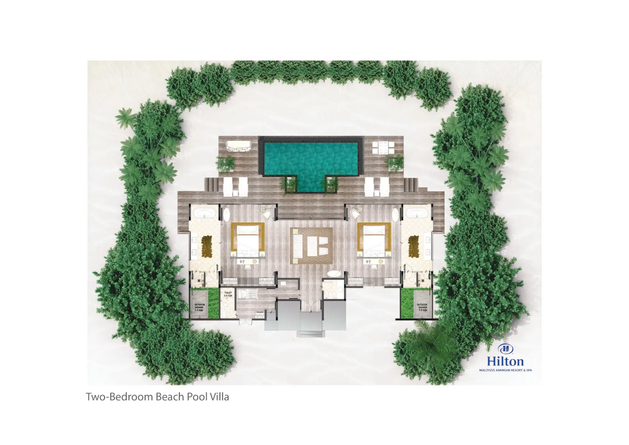 Beach Pool Villa – Two Bedroom - Floor Plan - Hilton Maldives Amingiri Resort & Spa