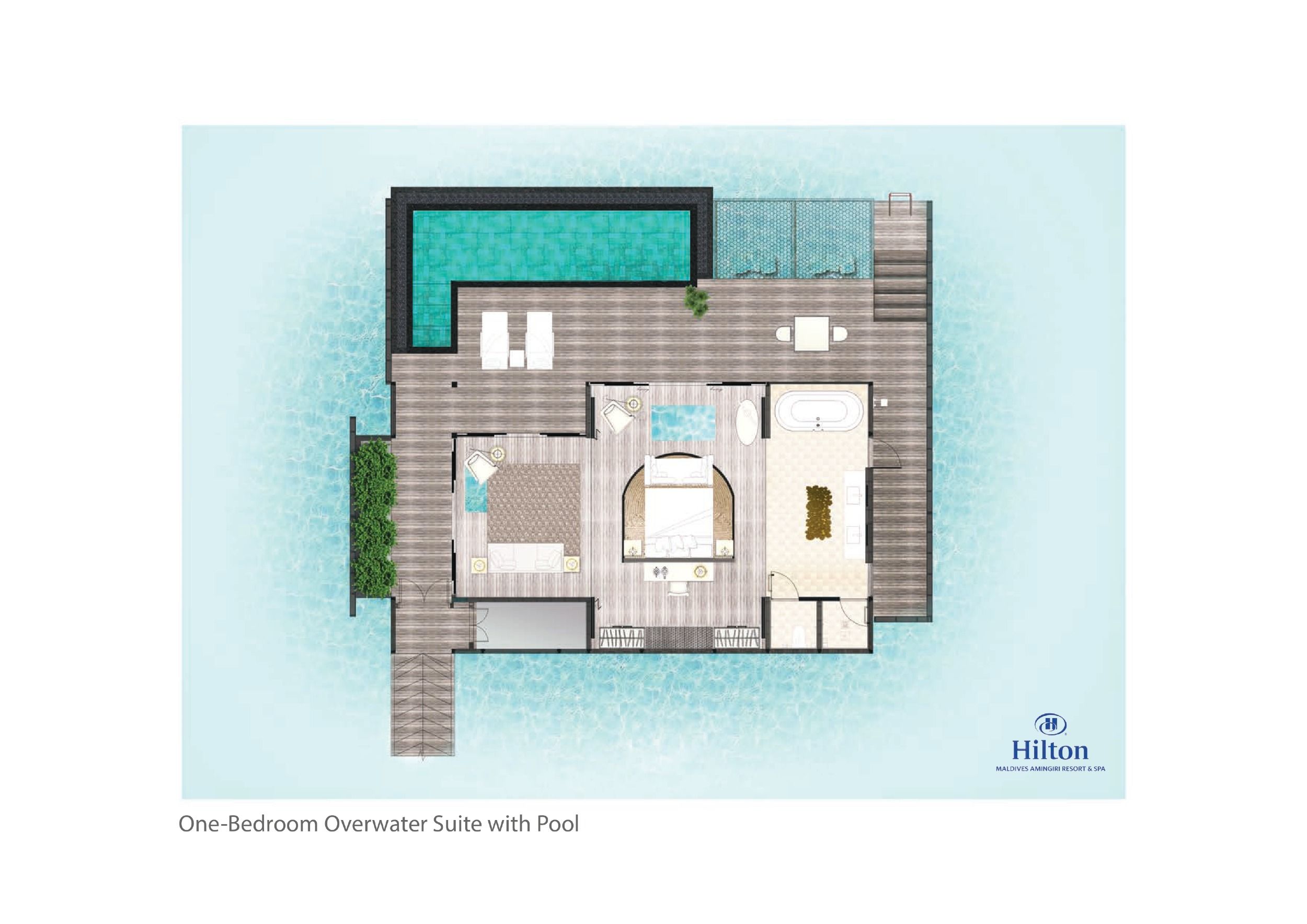 Overwater Suite with Pool - One Bedroom - Floor Plan - Hilton Maldives Amingiri Resort & Spa