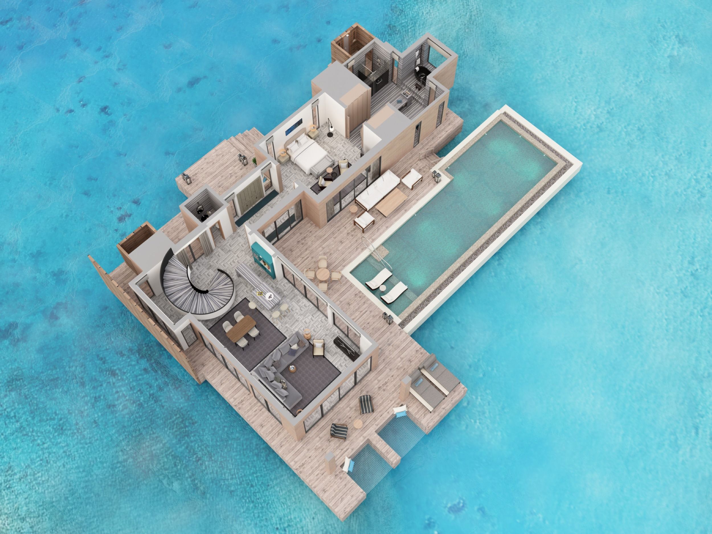 Waldorf Astoria Maldives Ithaafushi - Stella Maris Ocean Villa With Pool - Floor Plan