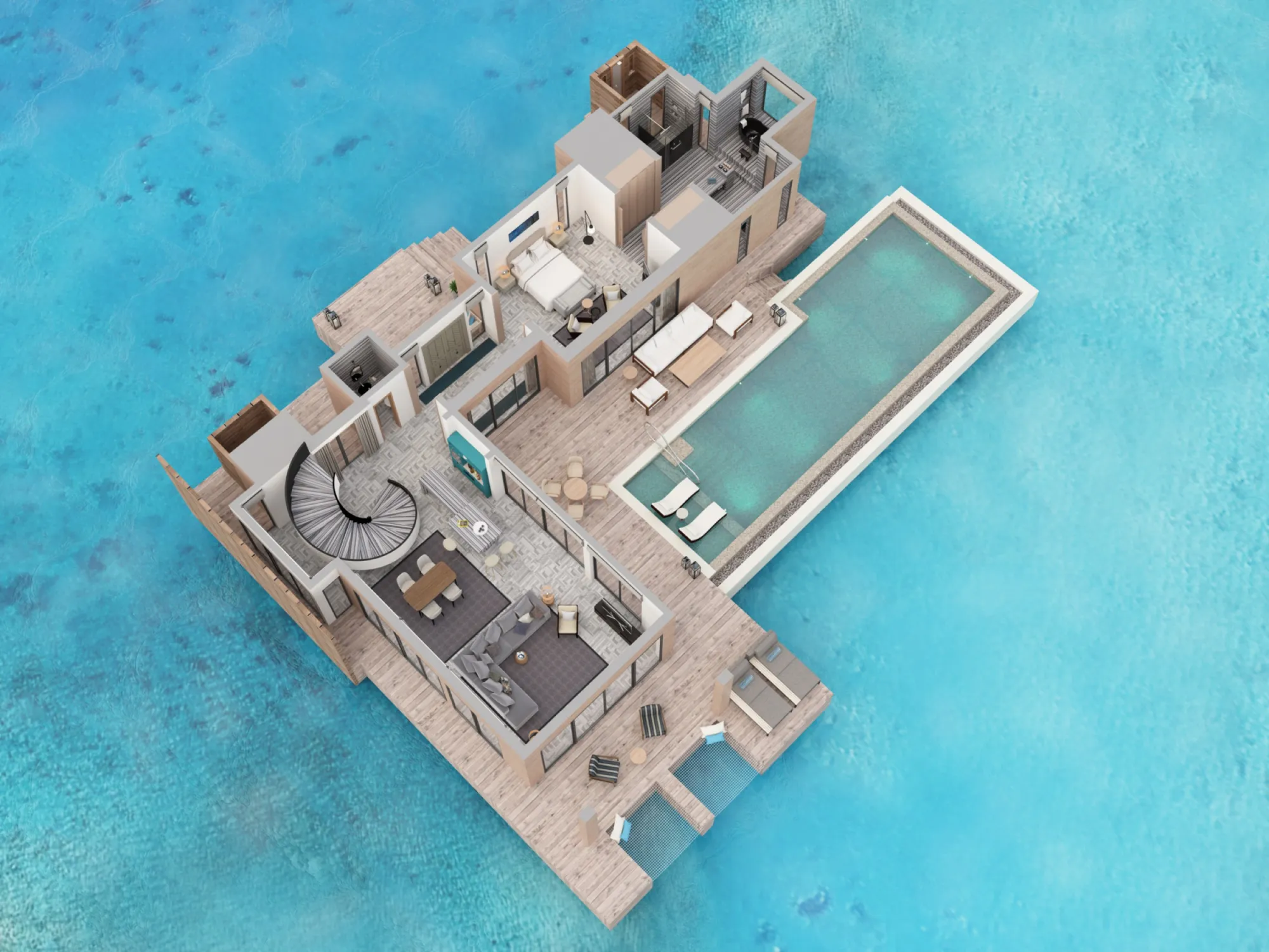 Waldorf Astoria Maldives Ithaafushi - Stella Maris Ocean Villa With Pool - Floor Plan
