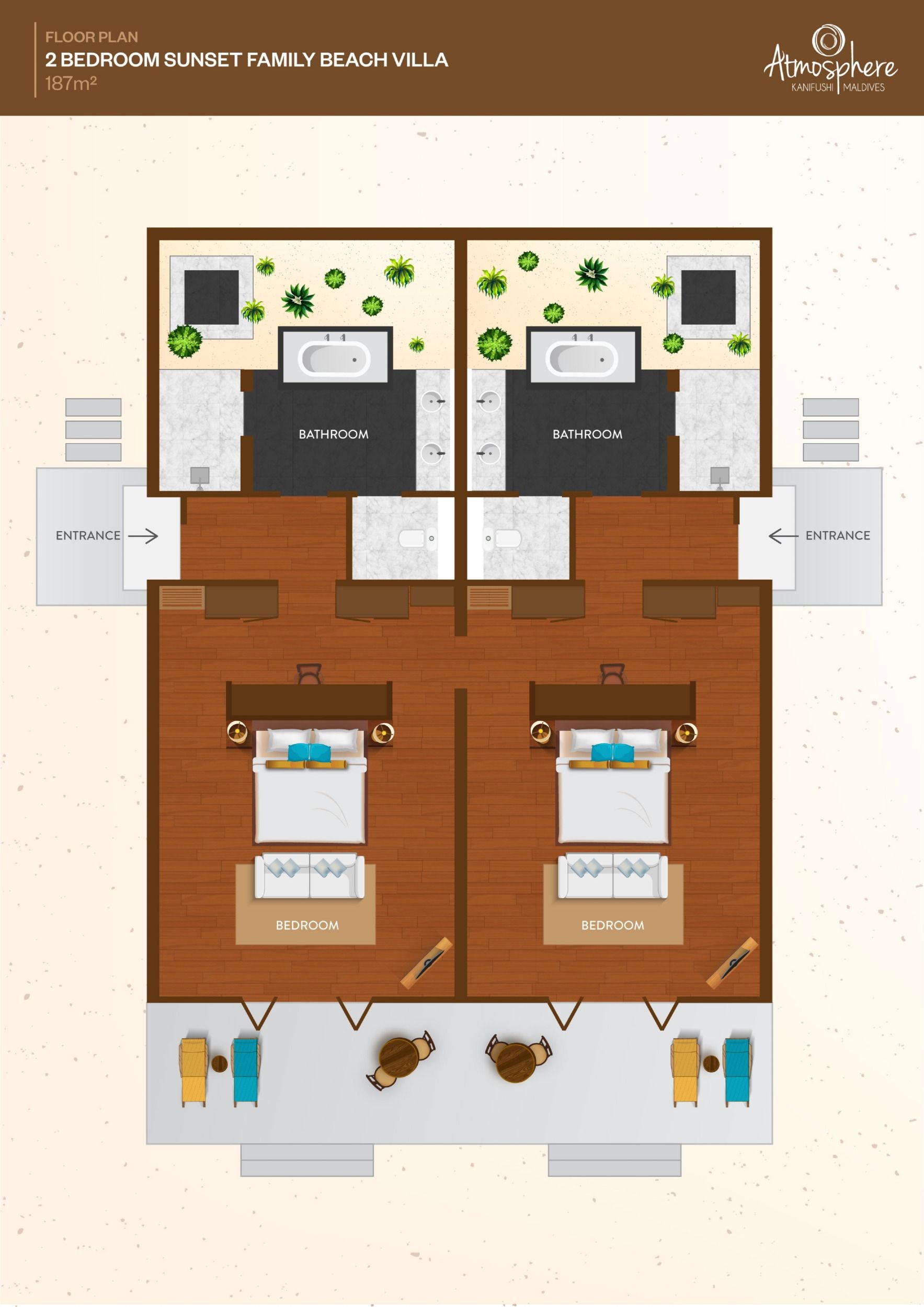 Atmosphere Kanifushi Maldives - Two Bedroom Sunset Family Beach Villa - Floor Plan