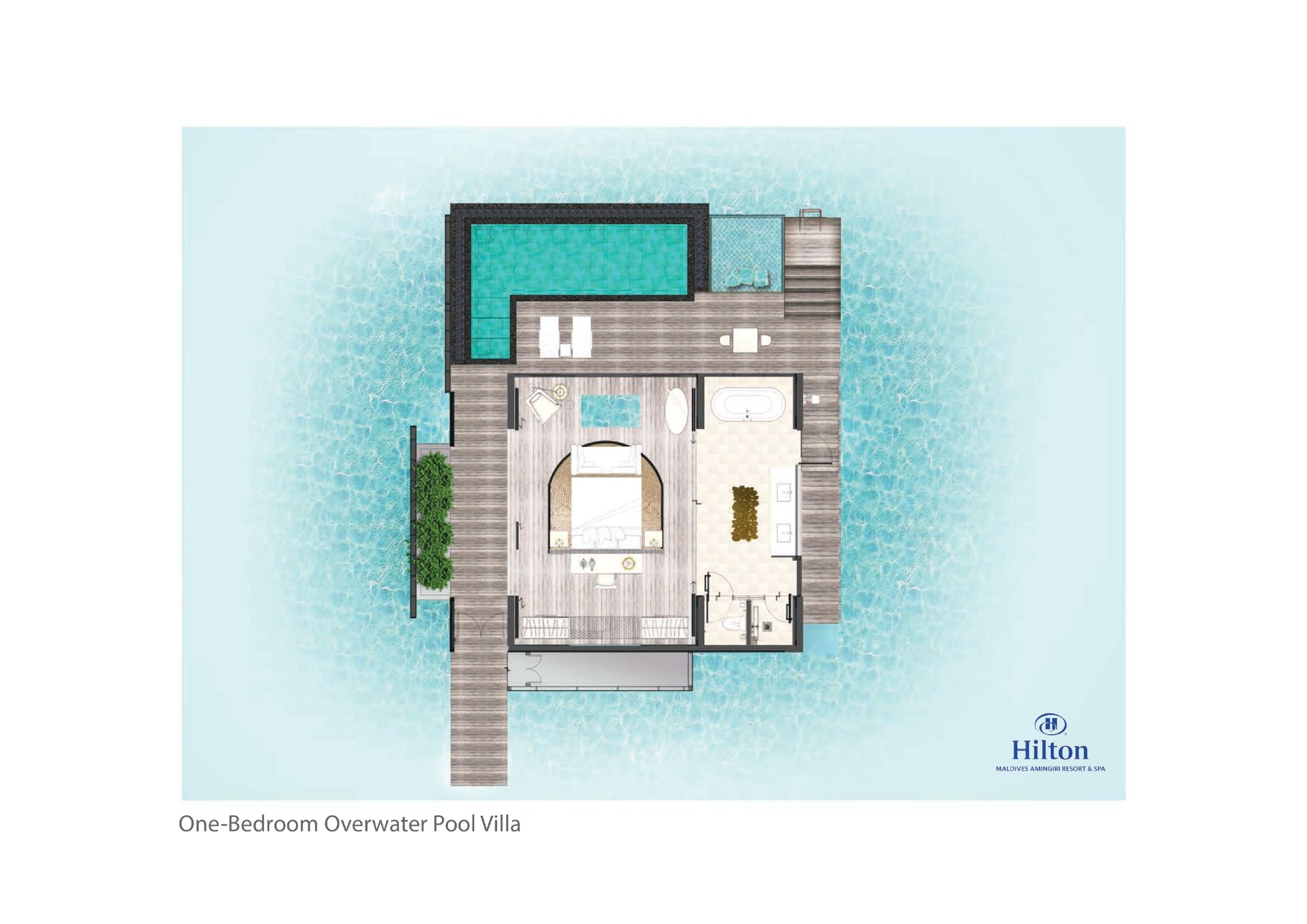 Overwater Pool Villa - One Bedroom - Floor Plan - Hilton Maldives Amingiri Resort & Spa