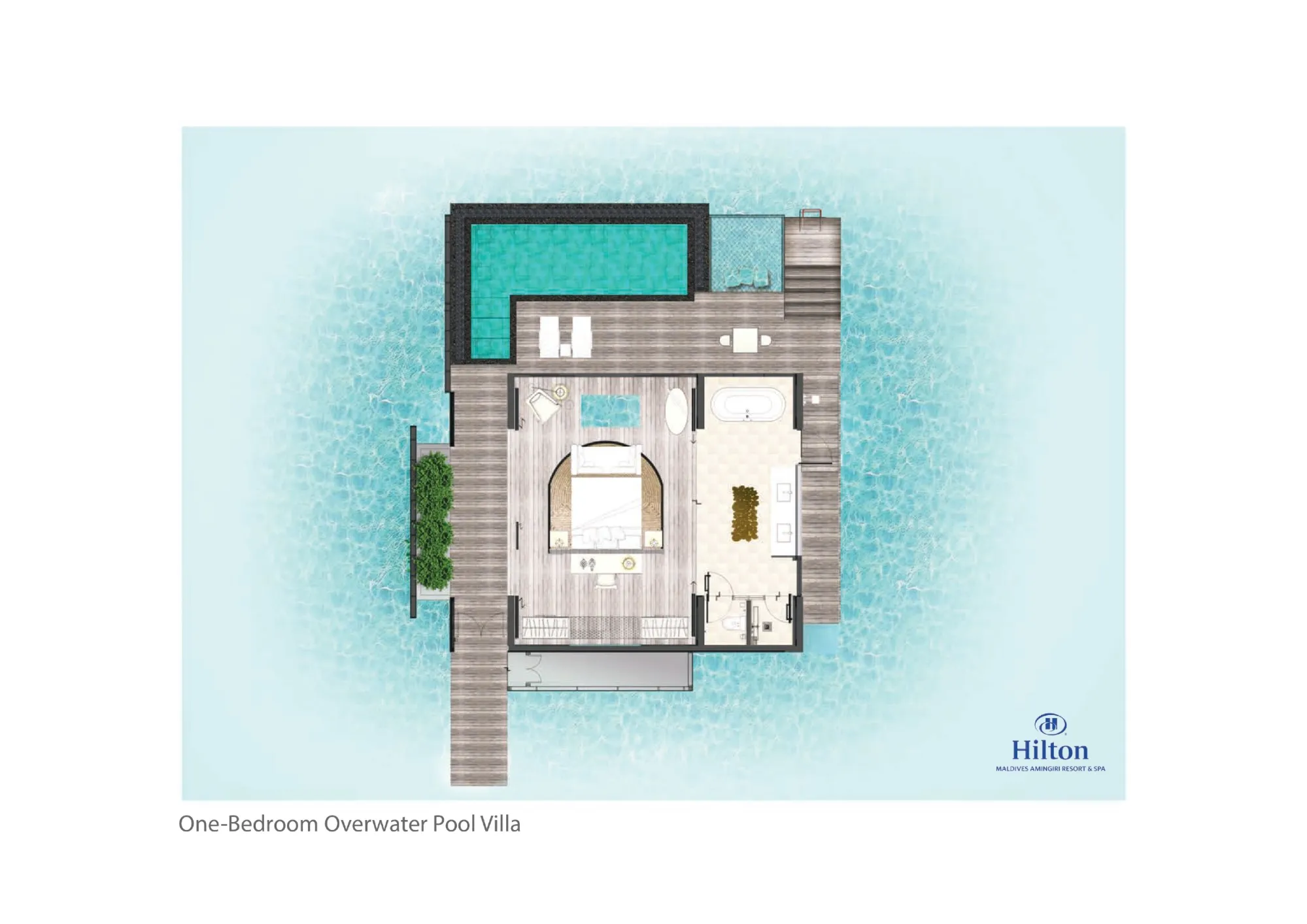 Overwater Pool Villa - One Bedroom - Floor Plan - Hilton Maldives Amingiri Resort & Spa