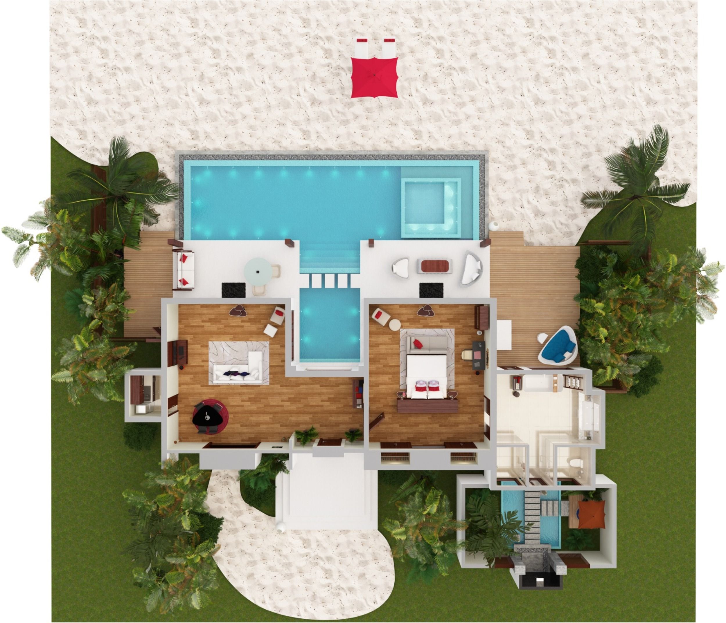 Niyama Private Islands - Beach Pool Pavilion - One Bedroom - Floor Plan