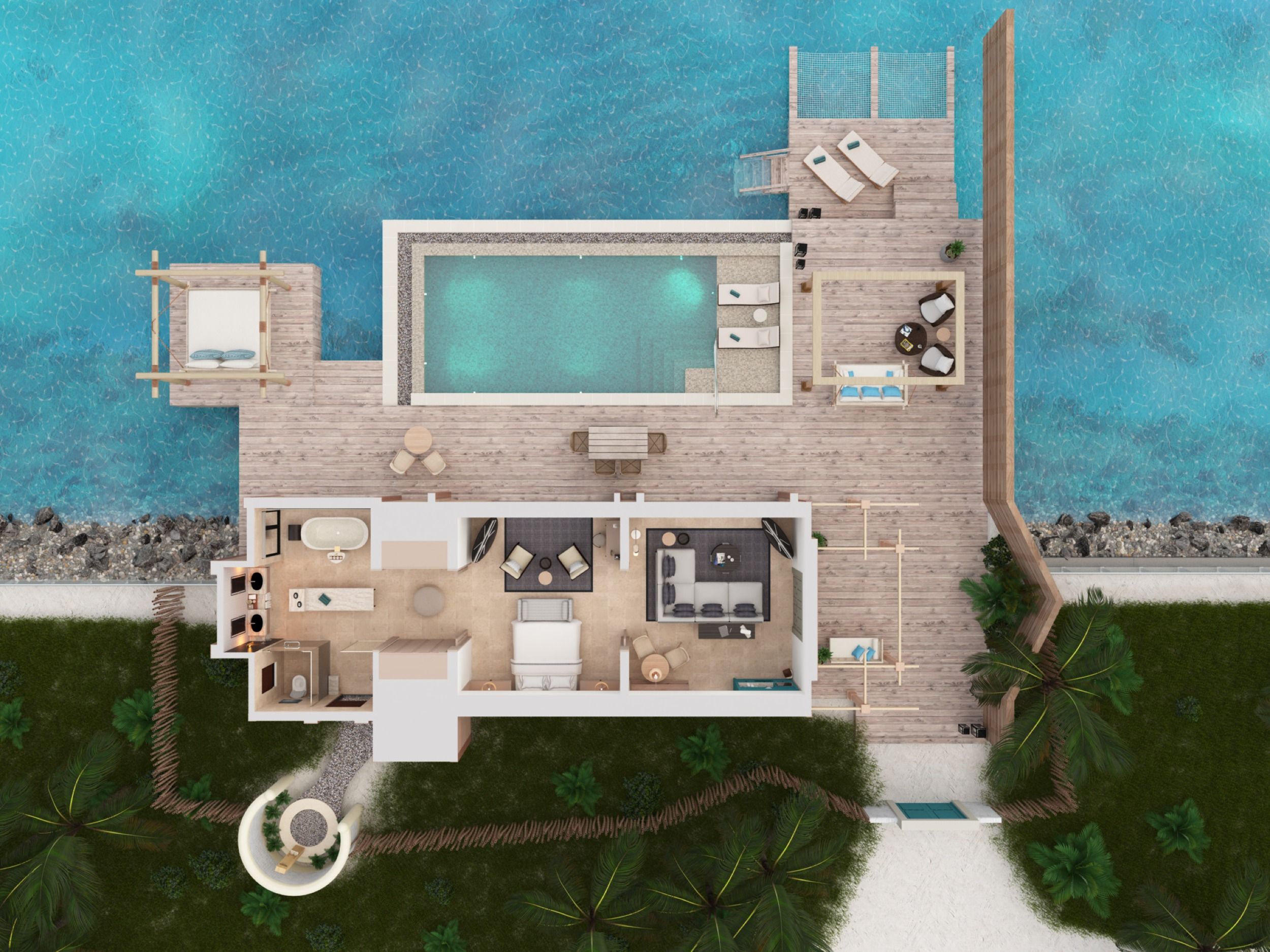 Waldorf Astoria Maldives Ithaafushi - Grand Reef Villa with Pool - Floor Plan