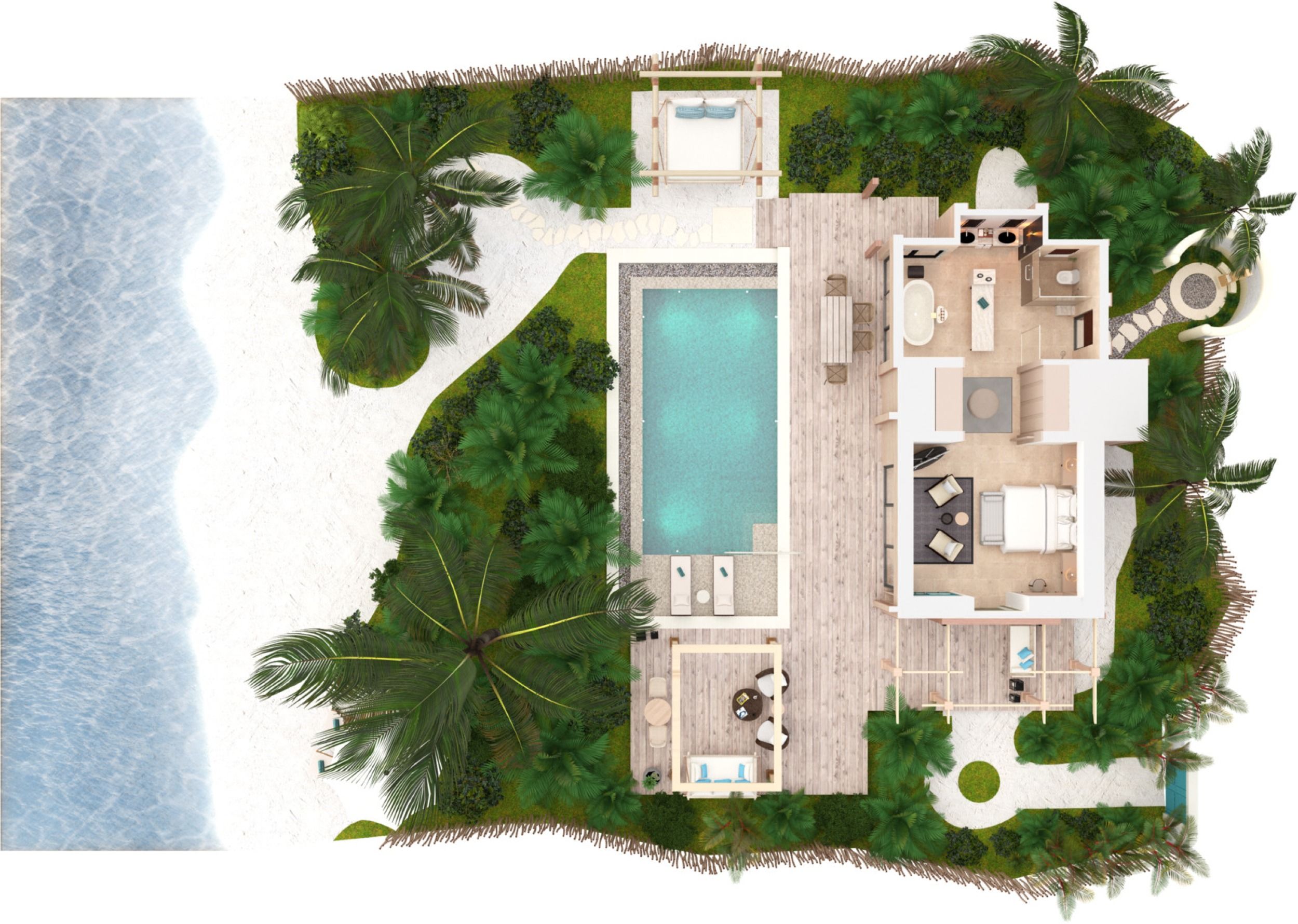 Waldorf Astoria Maldives Ithaafushi - King Beach villa with Pool - Floor Plan