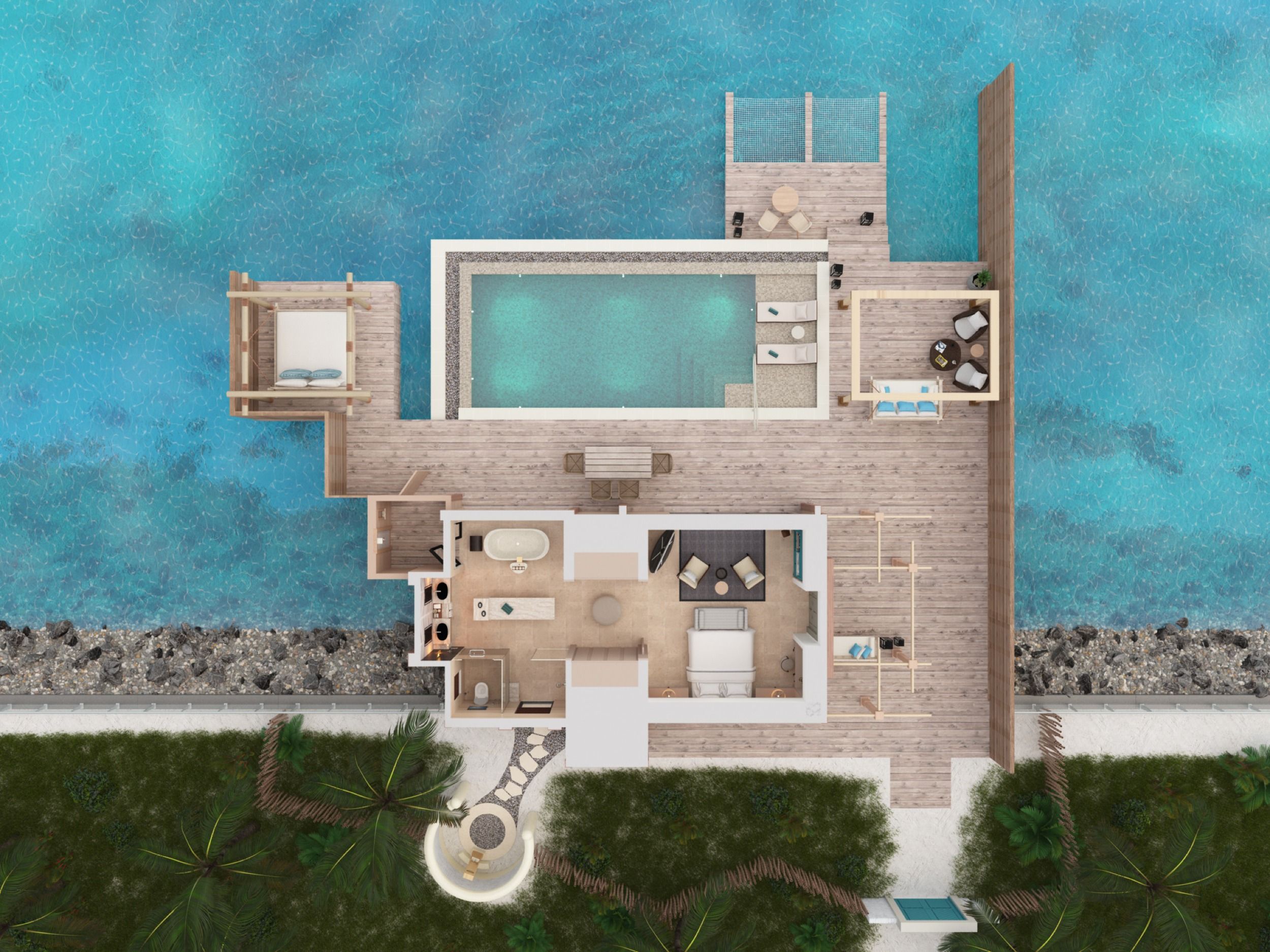 Waldorf Astoria Maldives Ithaafushi - Reef Villa with Pool - Floor Plan