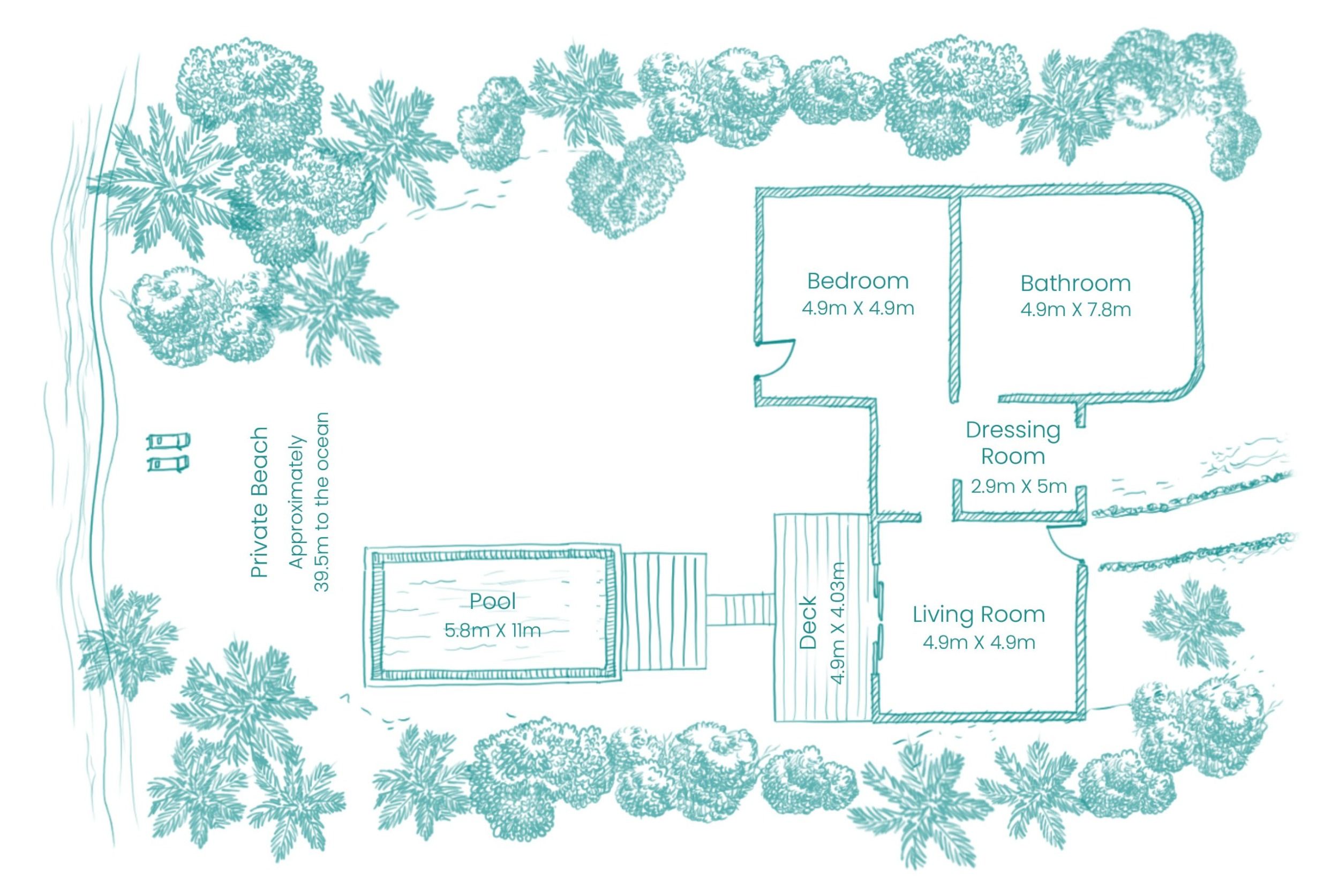 Hideaway Beach Resort - Deluxe Sunset Beach Villa with Pool - Floor plan