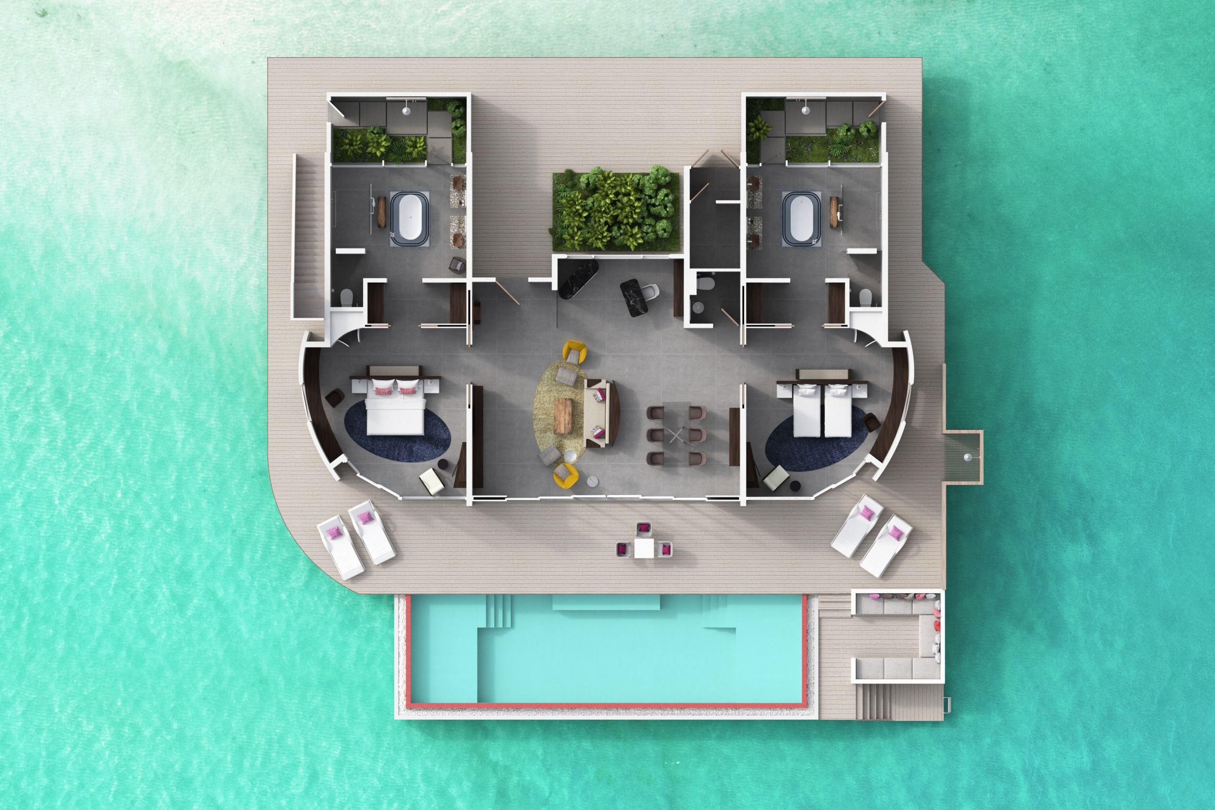 Jumeirah Maldives - Two Bedroom Water Residence with Pool - Floor plan