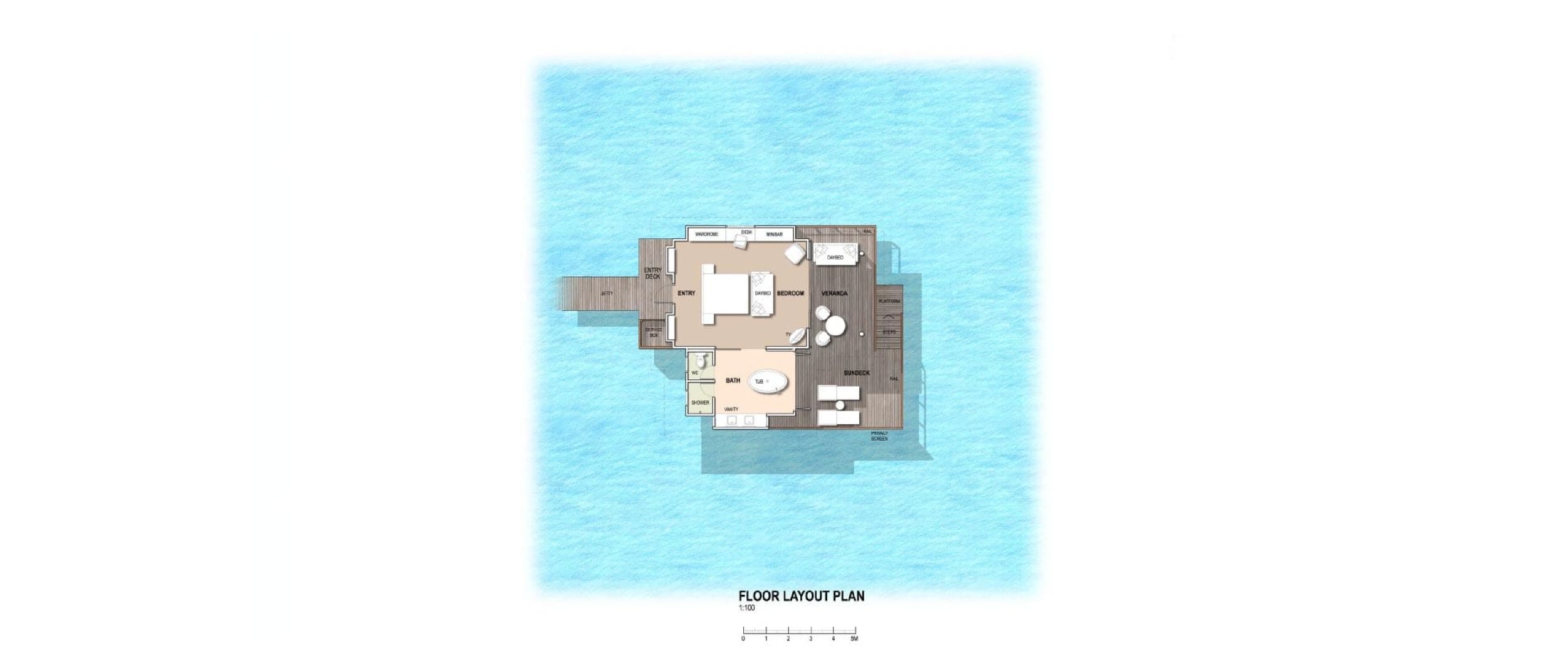 Fushifaru Maldives - Jacuzzi Water Villa - Floor plan