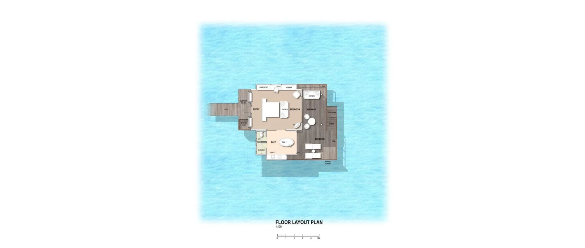 Fushifaru Maldives - Jacuzzi Water Villa - Floor plan