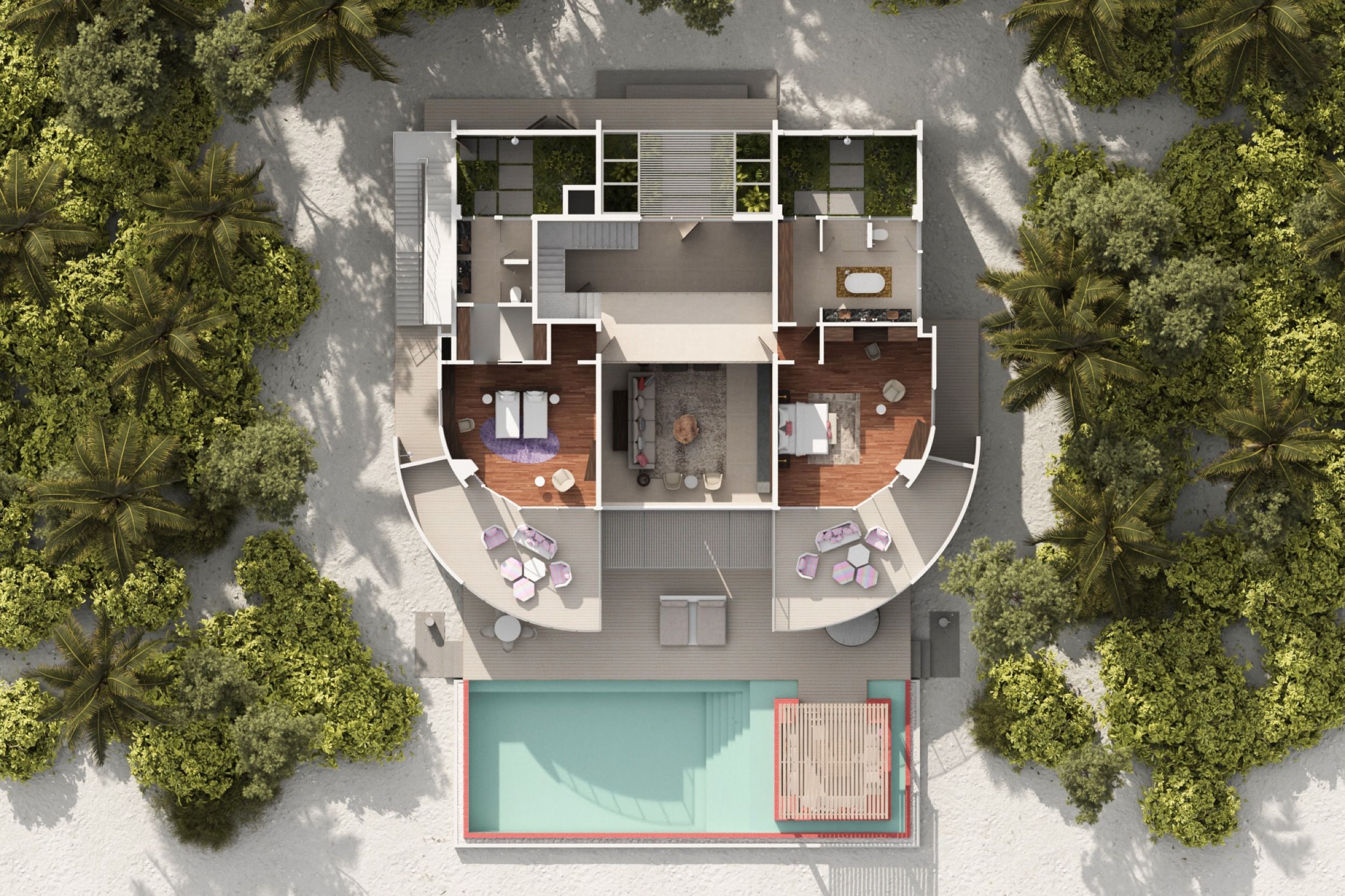 Jumeirah Maldives - Three Bedroom Olhahali Beach Residence with Pool - Floor plan