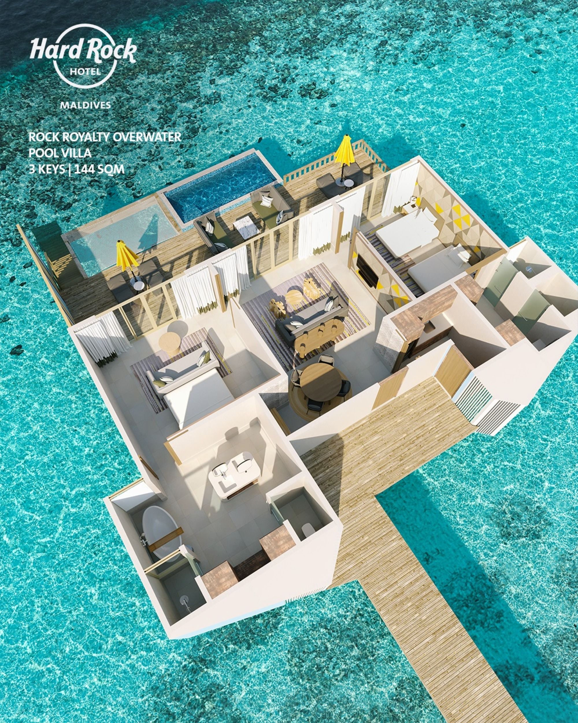 Hard Rock Hotel Maldives - Rock Royalty Overwater Pool Villa (2 bedroom) - Floor plan