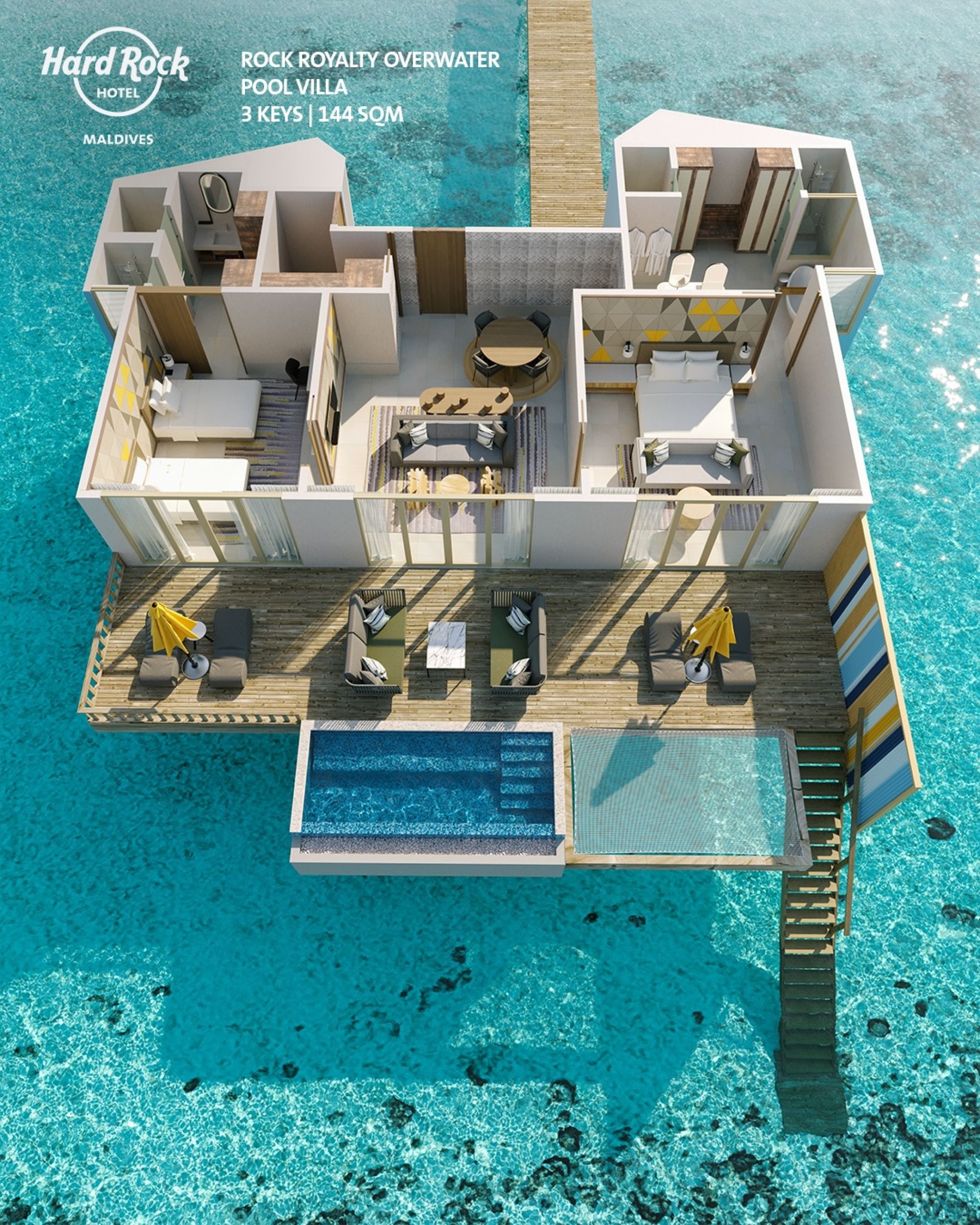 Hard Rock Hotel Maldives - Rock Royalty Overwater Pool Villa (2 bedroom) - Floor plan