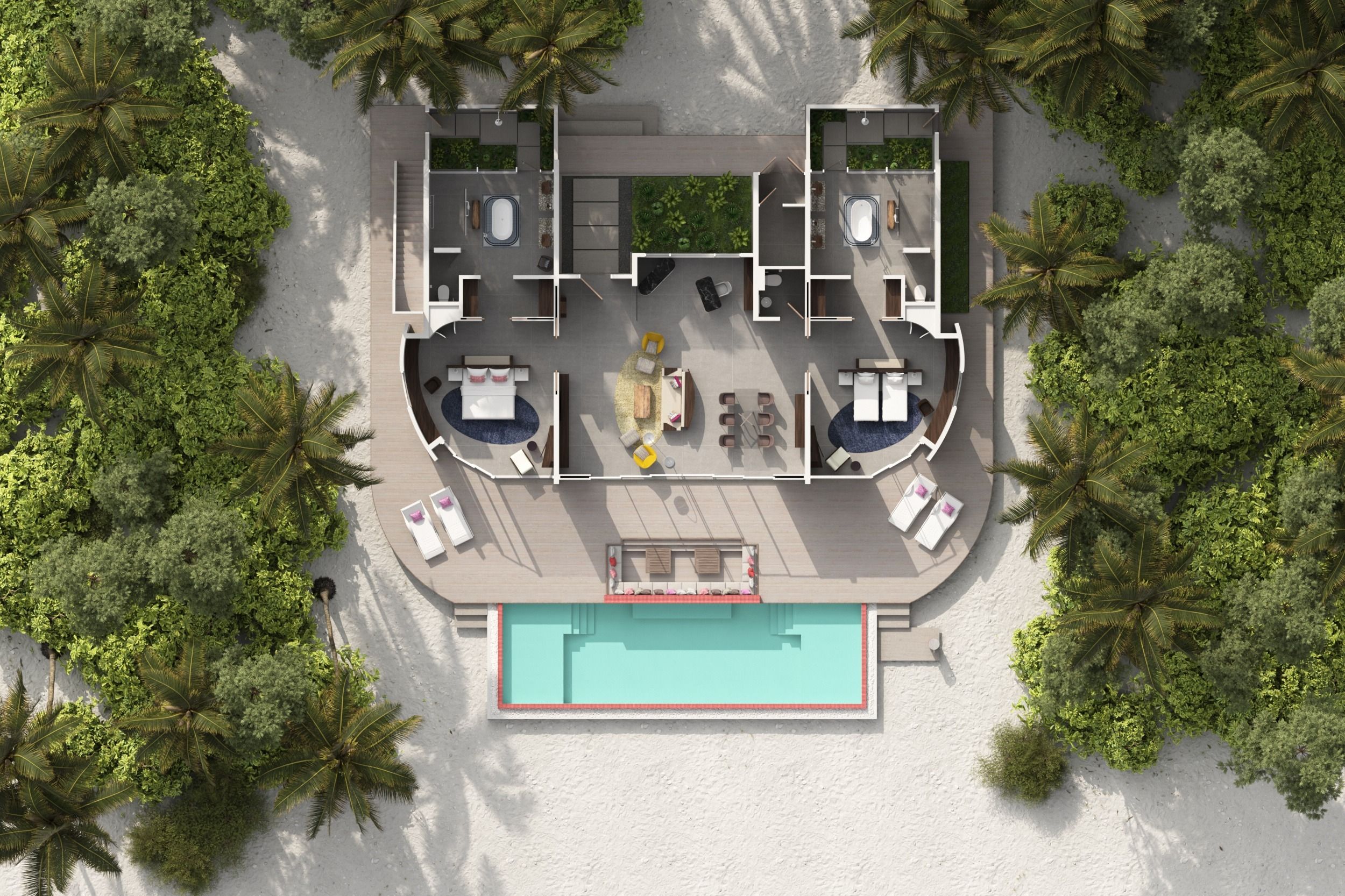 Jumeirah Maldives - Two Bedroom Beach Residence with Pool - Floor plan