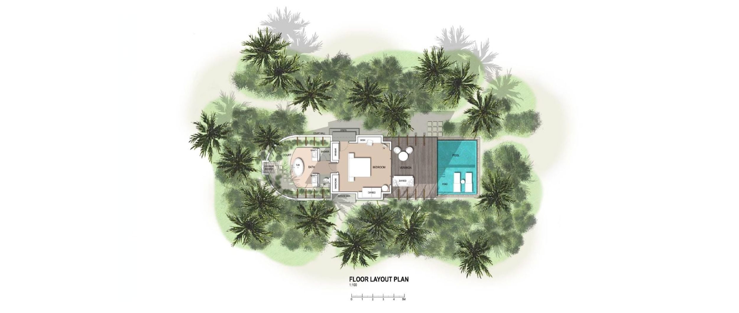 Fushifaru Maldives - Pool Beach Villa Sunrise & Sunset - Floor plan