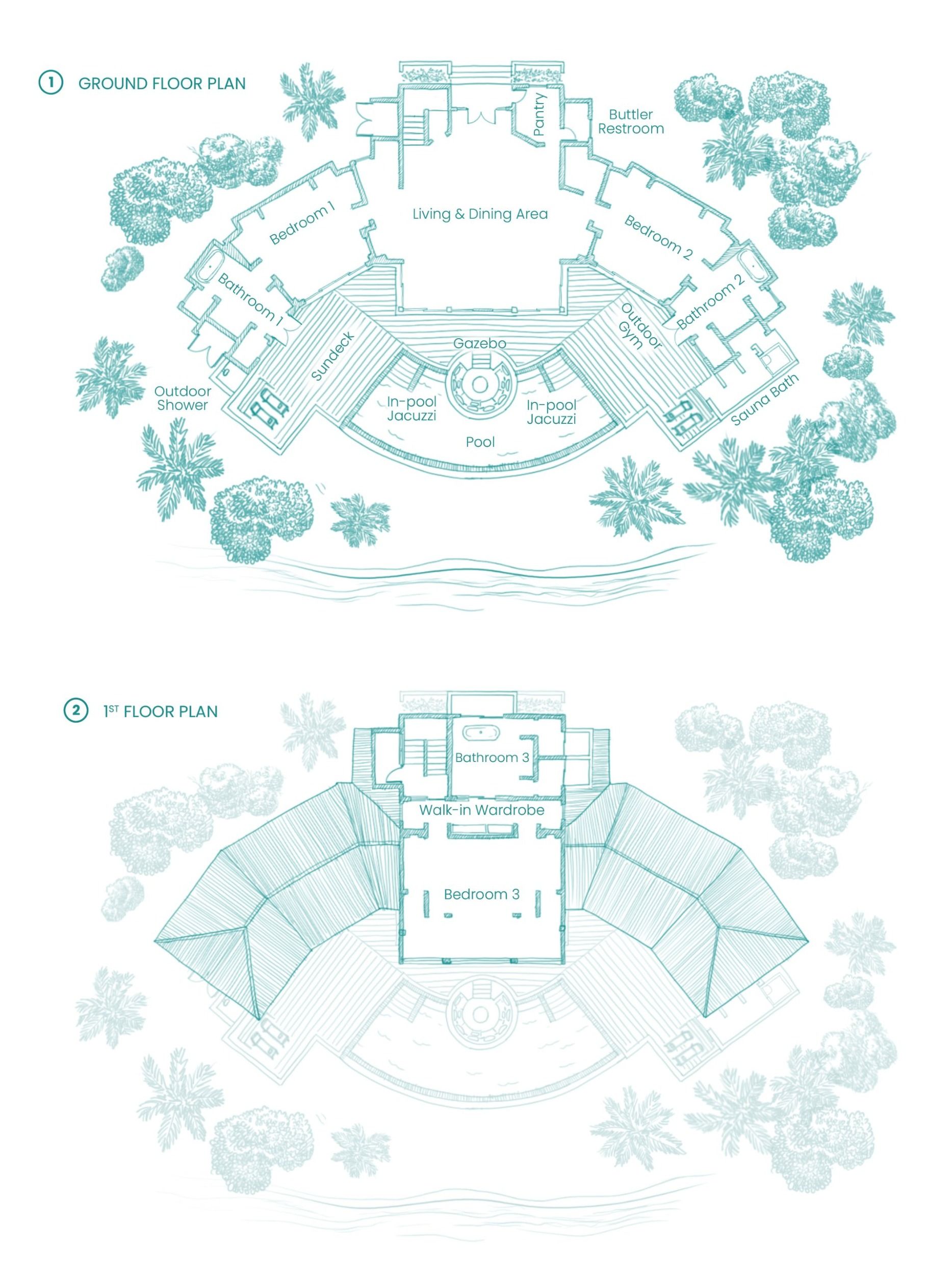 Hideaway Beach Resort - 3 Bedroom Grand Beach Residence with Sunrise Pool - Floor plan