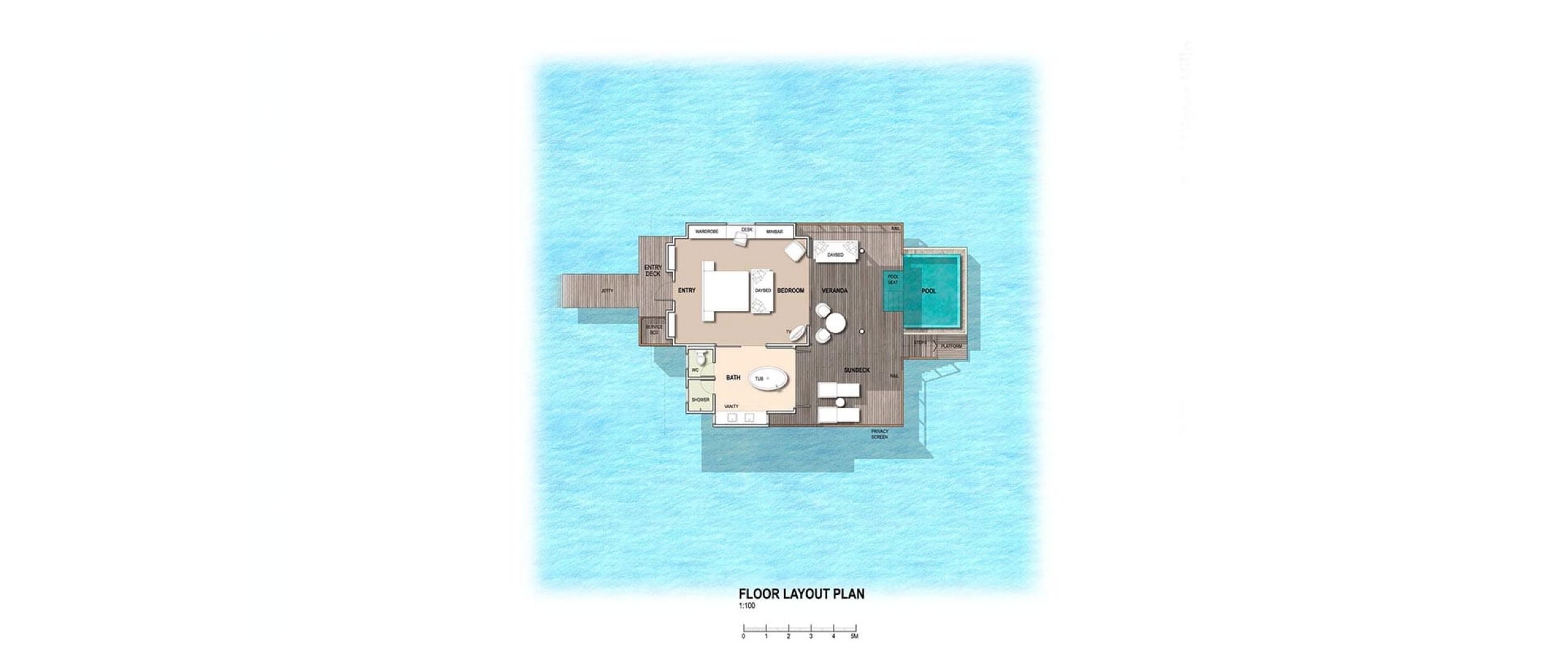 Fushifaru Maldives - Pool Water Villa - Floor plan