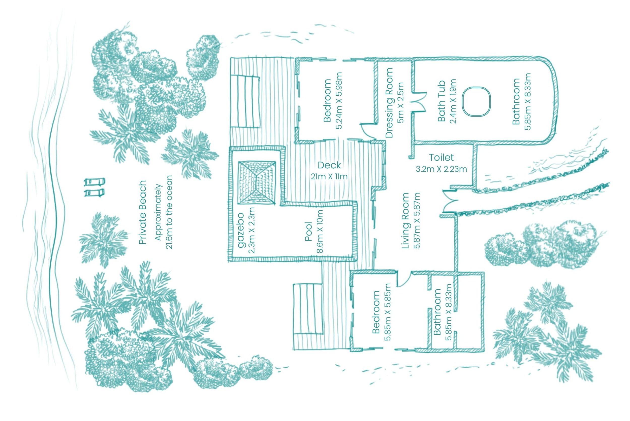 Hideaway Beach Resort - Two-Bedroom Beach Villa With Pool - Floor plan