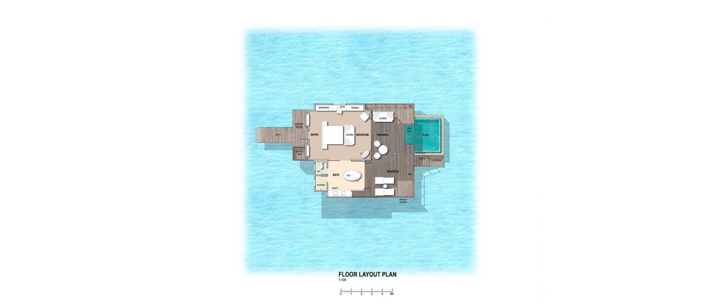 Fushifaru Maldives - Premium Pool Water Villa - Floor plan