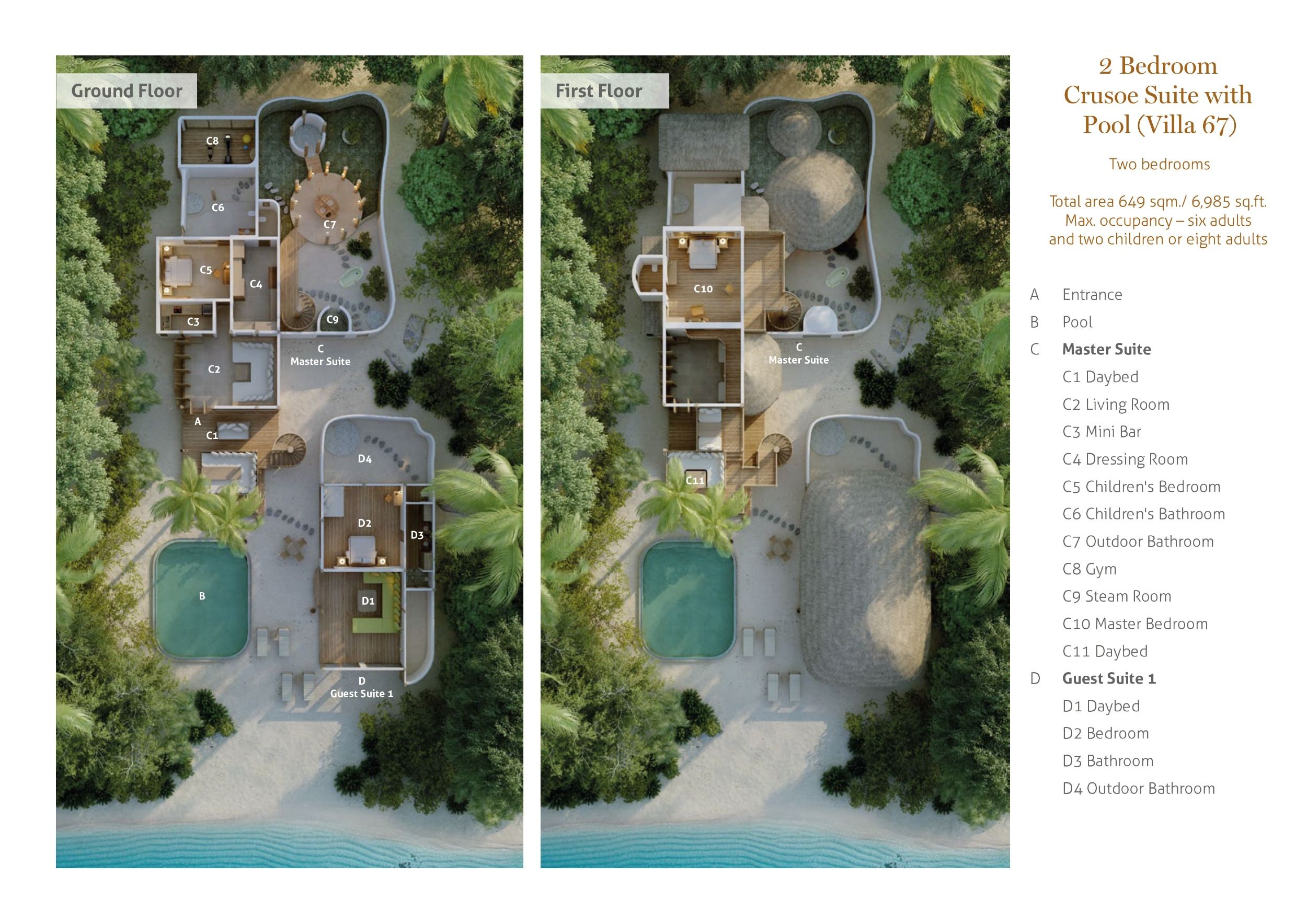 Soneva Fushi Maldives - 2 Bedroom Crusoe Suite with Pool - Floor Plan