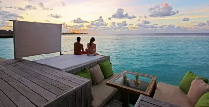 Sunset Laamu Water Villa Deck Six Senses Laamu