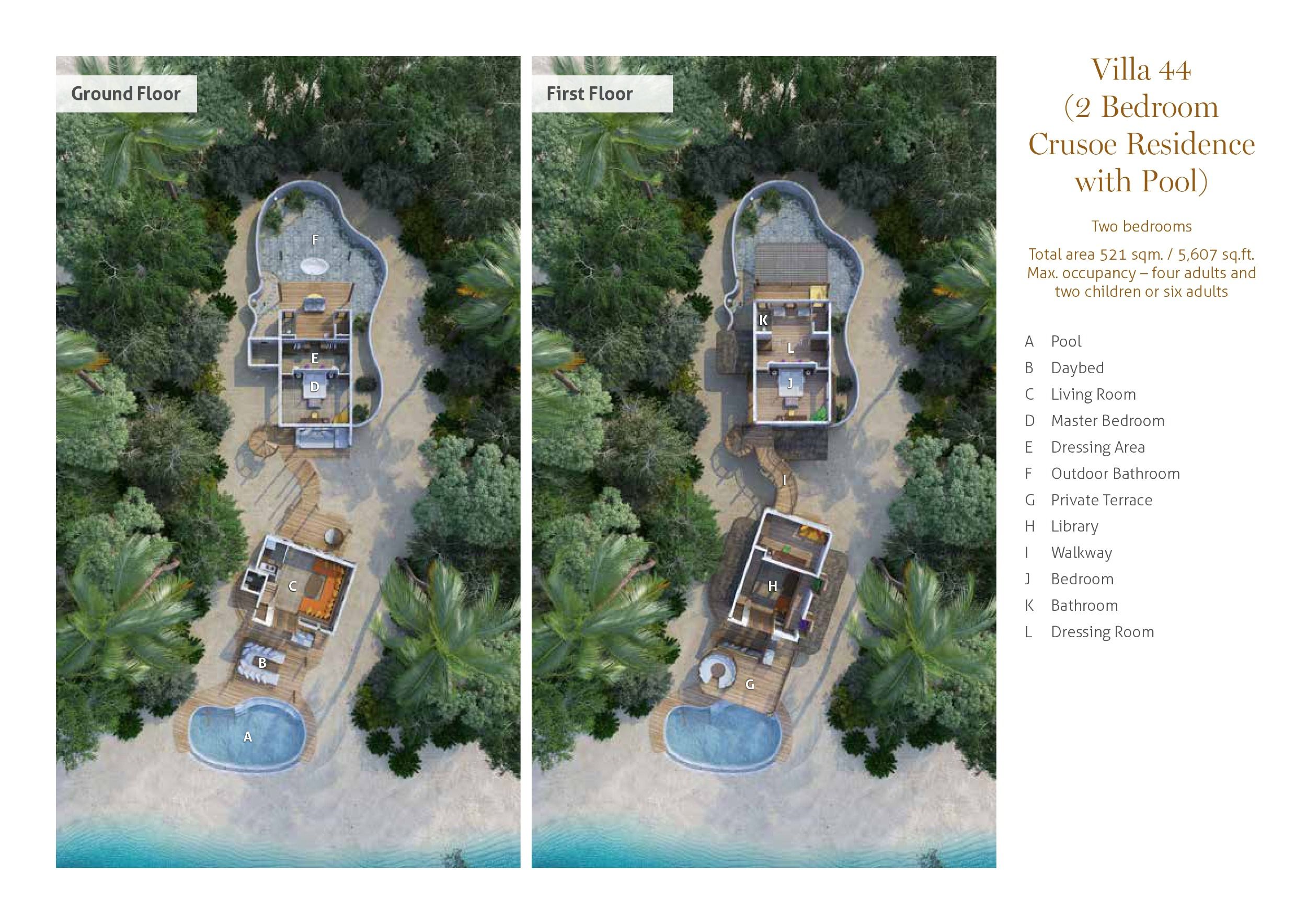 Soneva Fushi Maldives - 2 Bedroom Crusoe Residence with Pool - Villa 44 - Floor Plan Villa