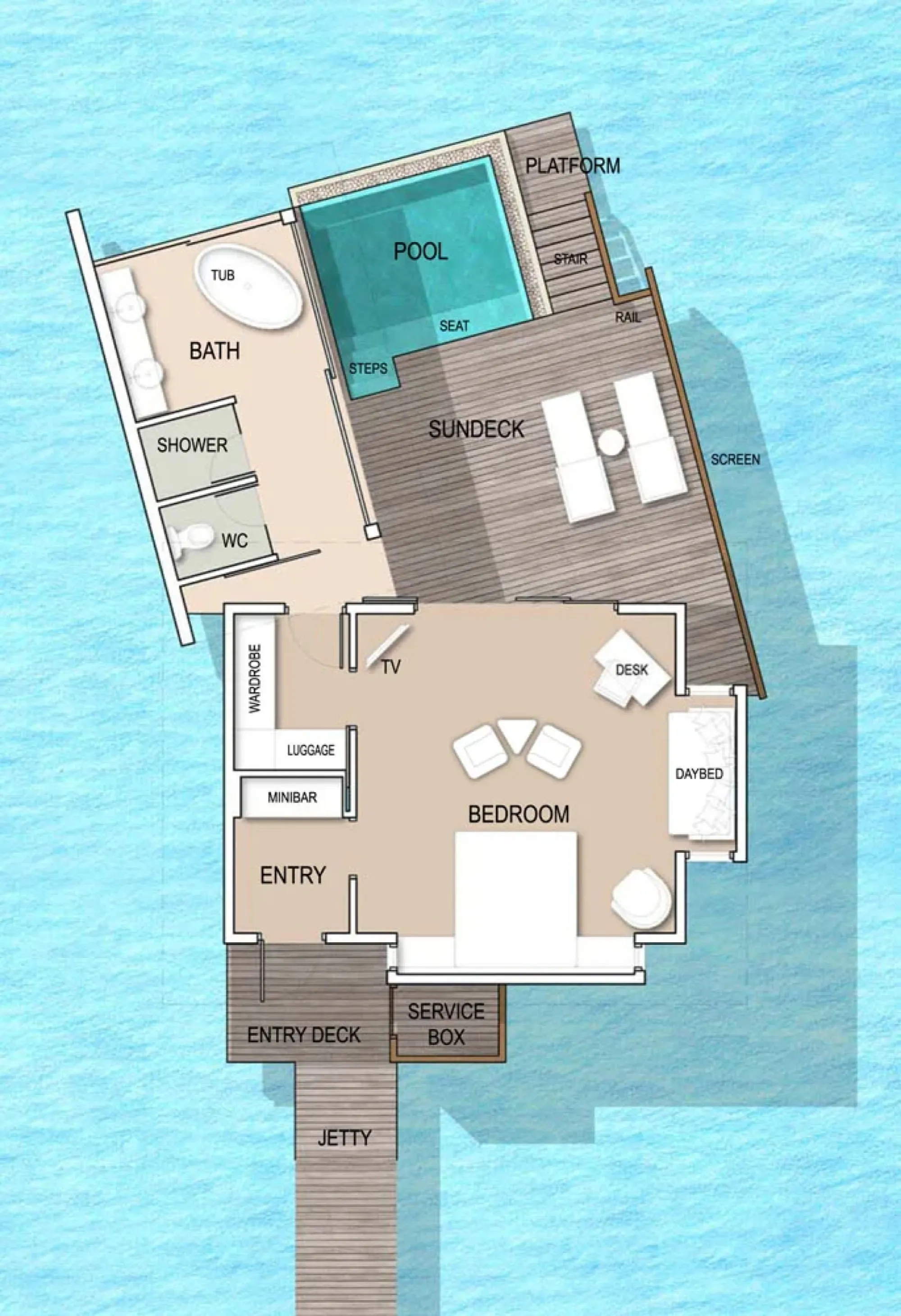 Ocean Pool Villa - floor map - Kandolhu Maldives