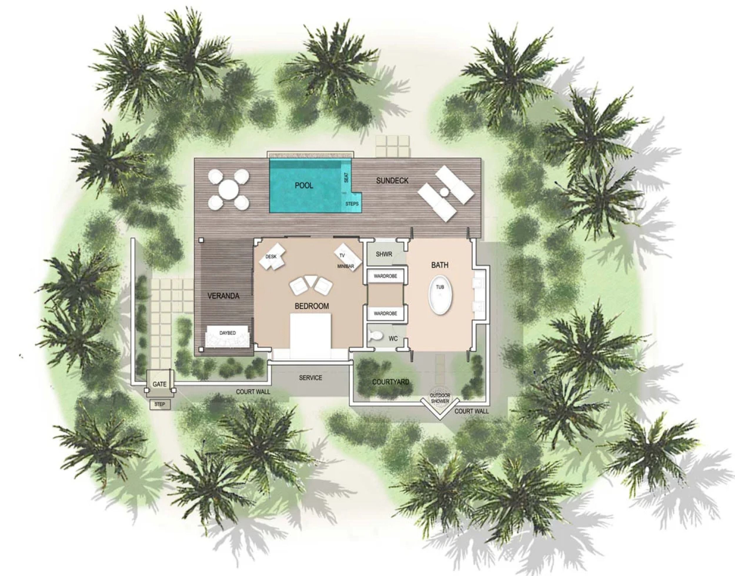 Pool Villa - Floor Map - Kandolhu Maldives