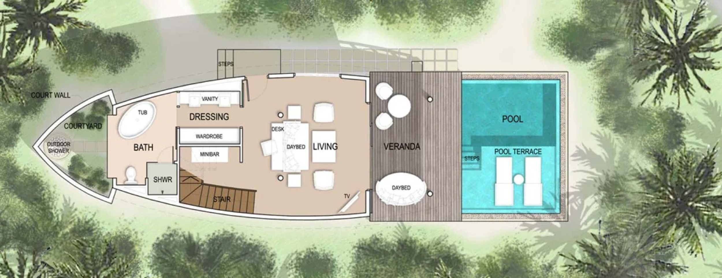 Duplex Pool Villa - Ground floor map- Kandolhu Maldives