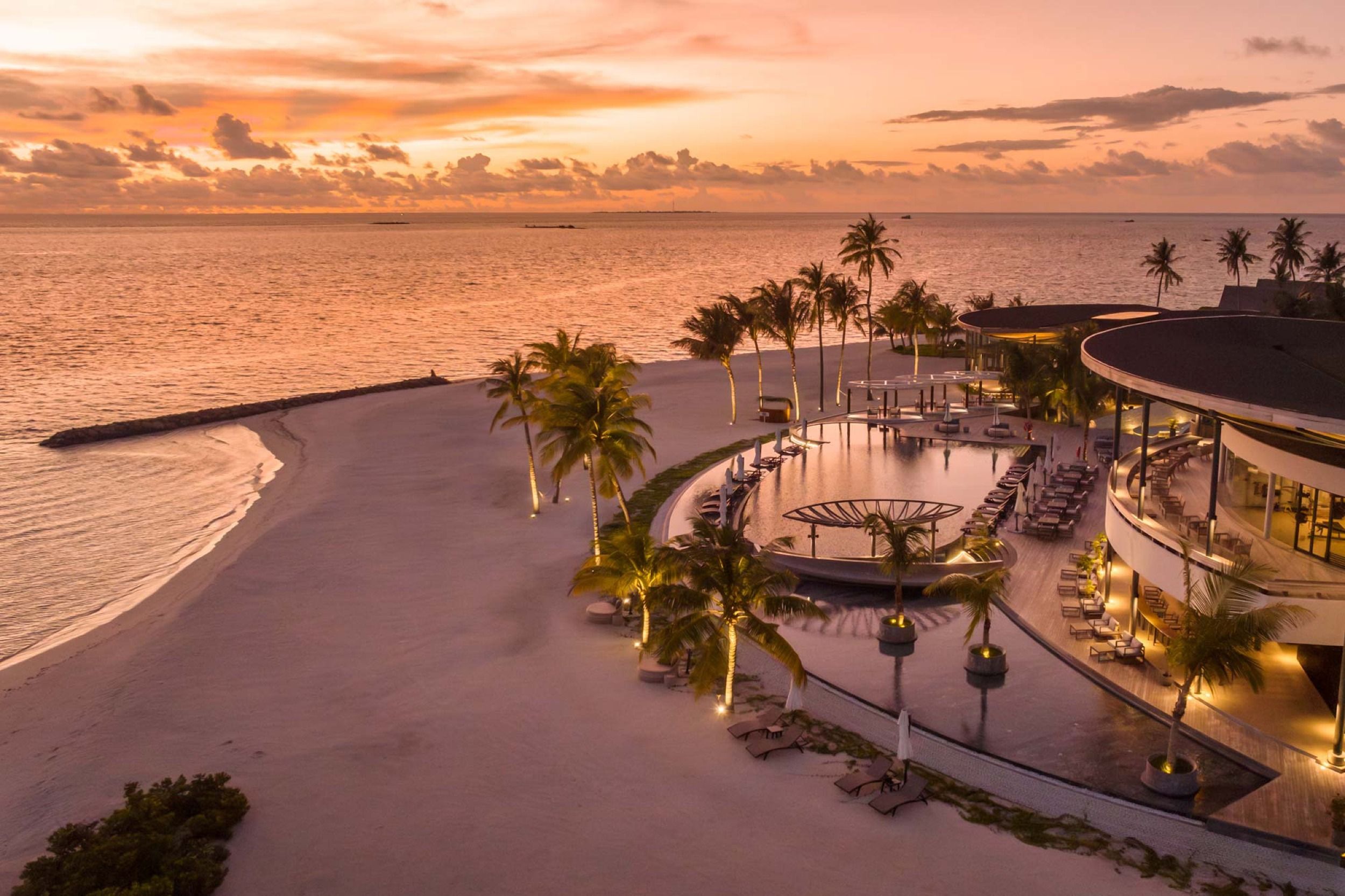Madifushi Private Island Maldives - Aerial View Sunset