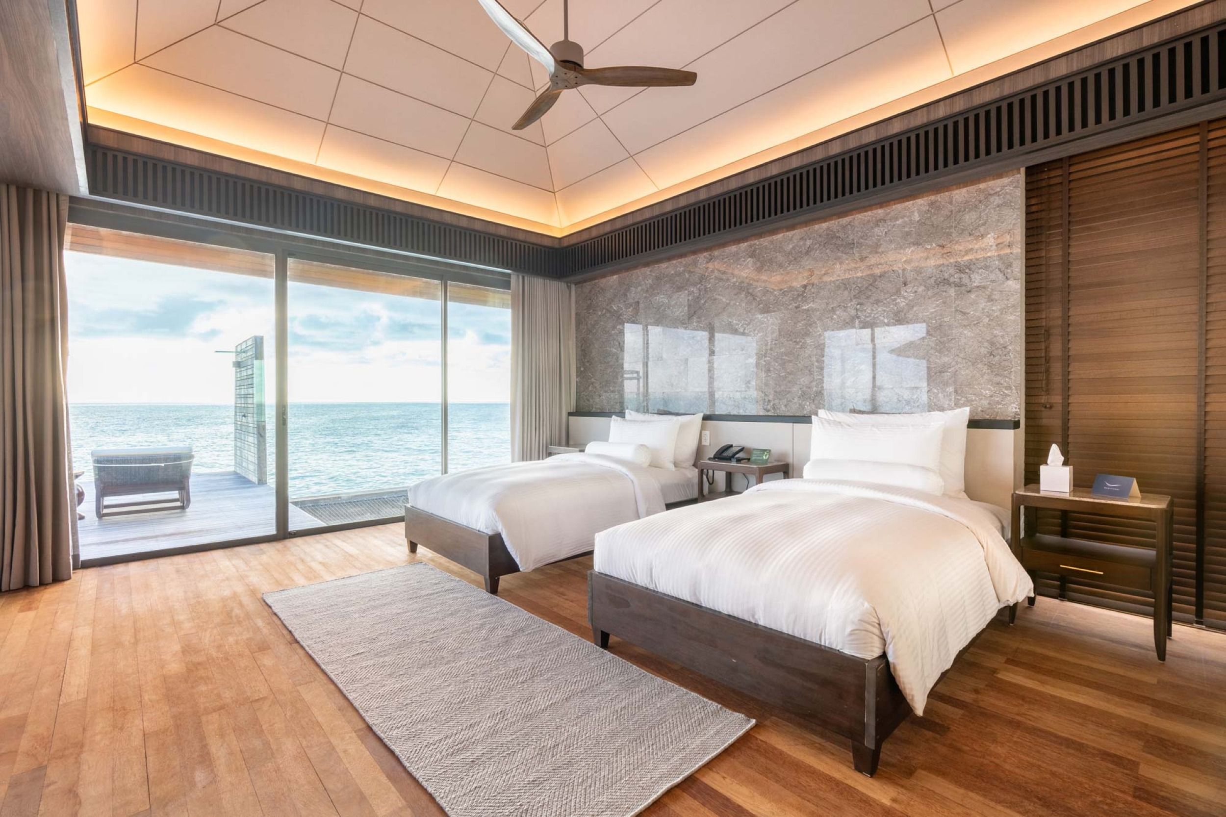 Madifushi Private Island Maldives - Grand Madifushi Aqua Pool Villa - bedroom with twin beds