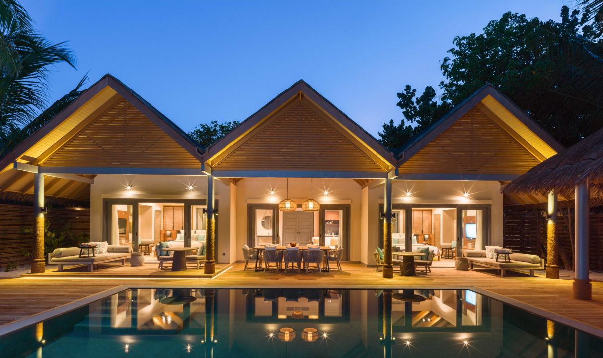 Four-Bedroom main residence at night