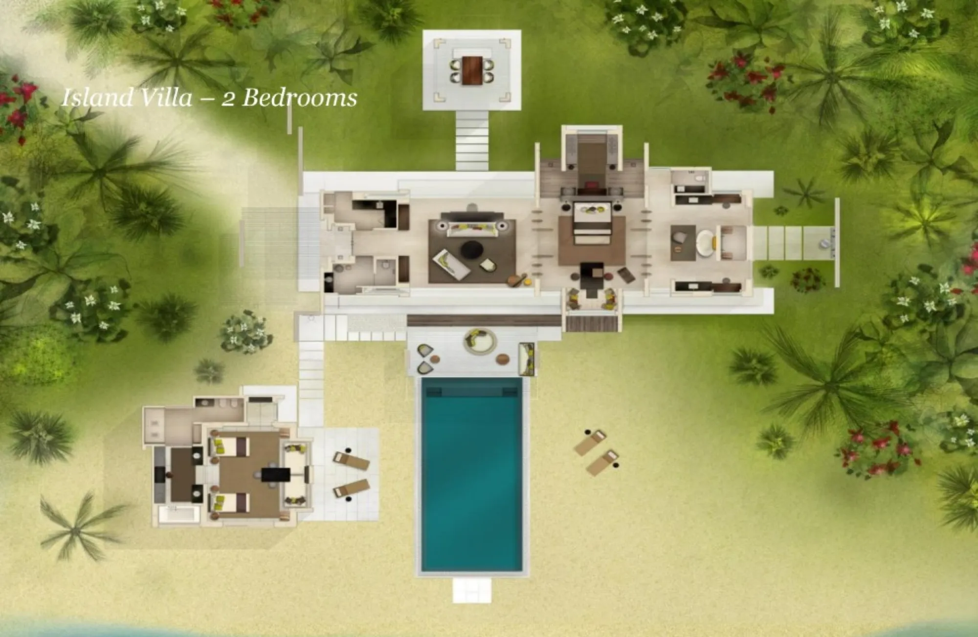 Island Villa - Two Bedroom Floor Plan 
