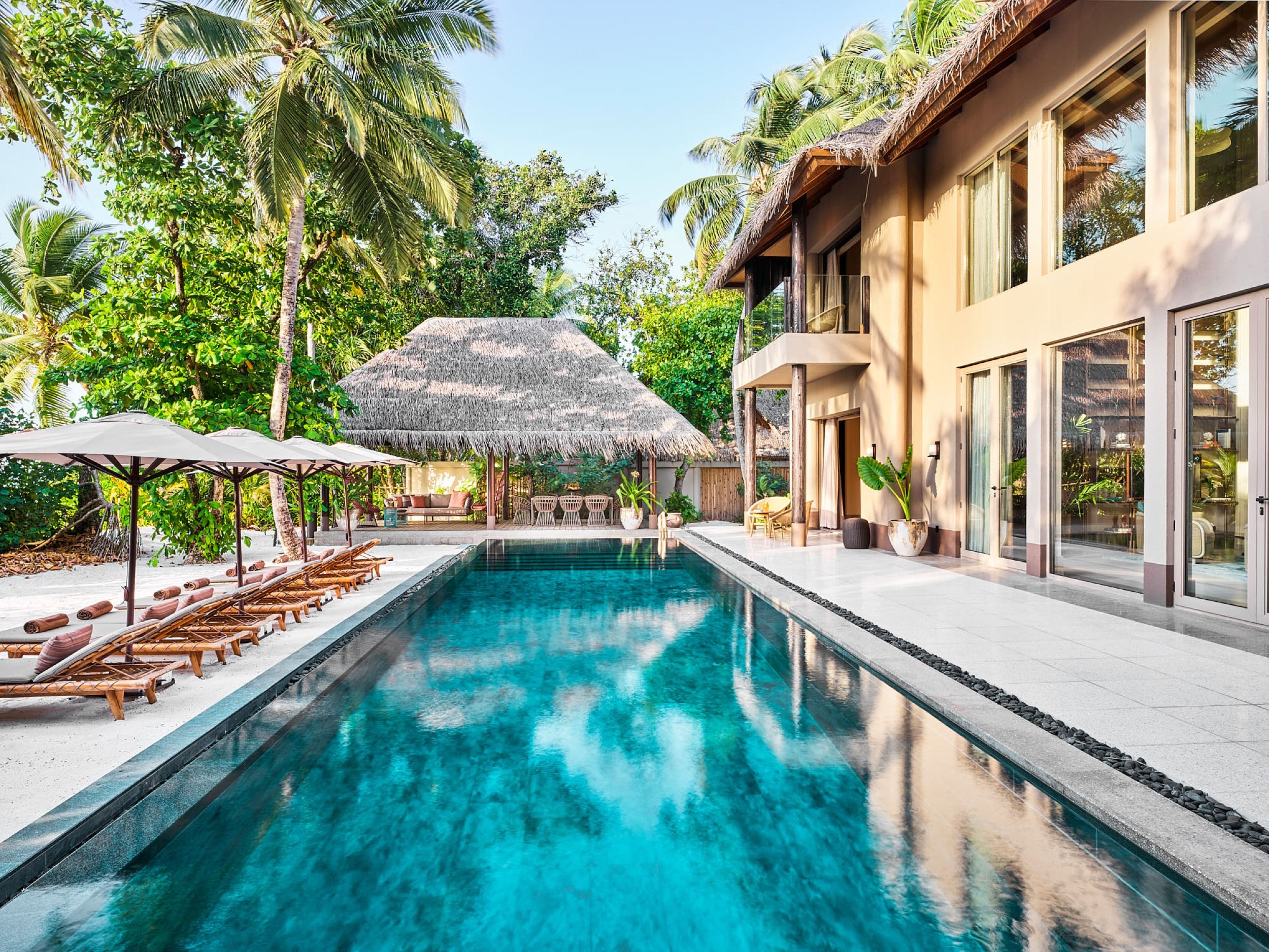 Side view of pool and deck area